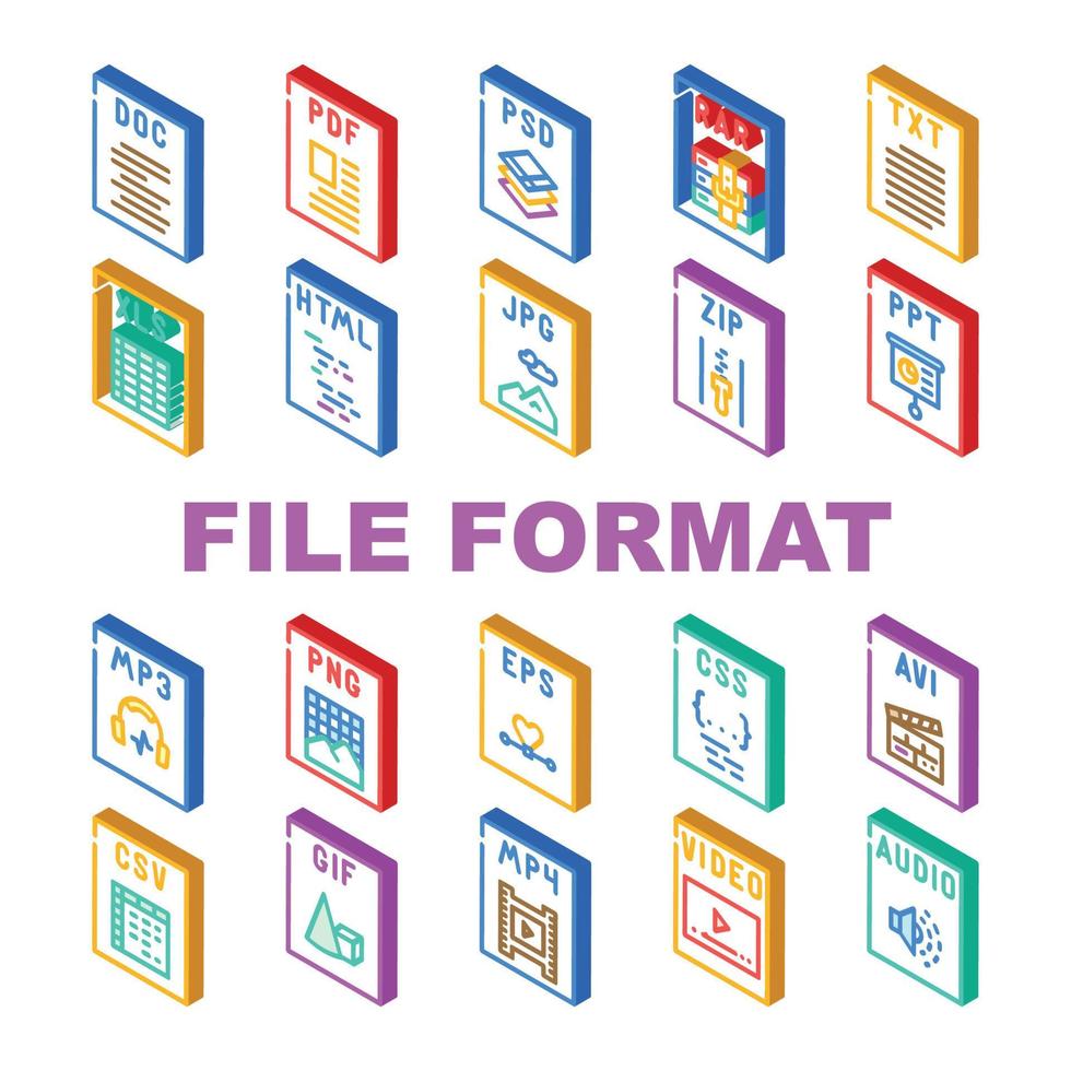 file format document icons set vector