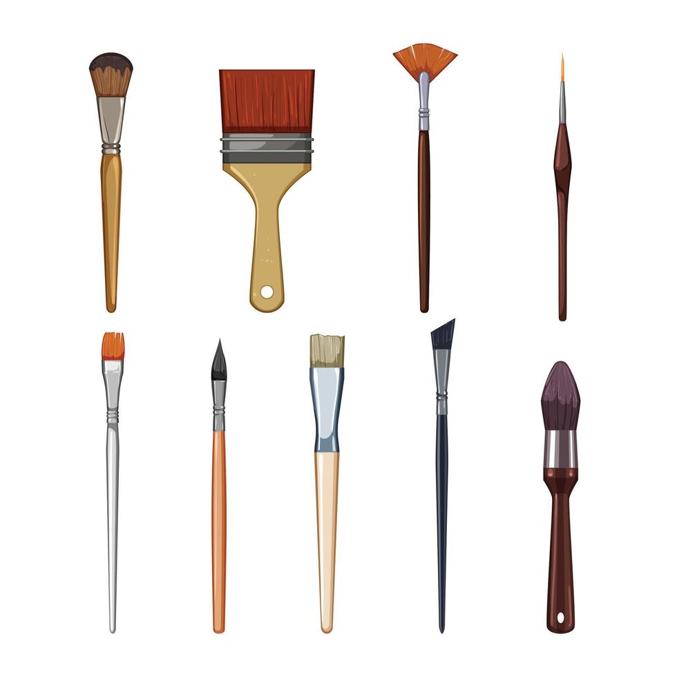 artist paint brush set cartoon vector illustration