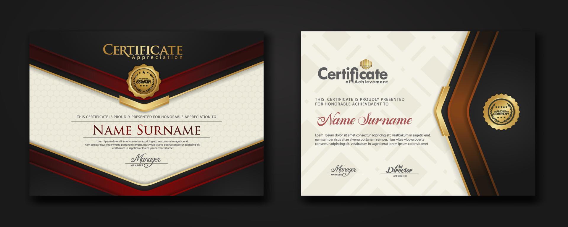 New design two set  luxury certificate  template with shadow effect on overlap layers and cream color on  pattern background vector