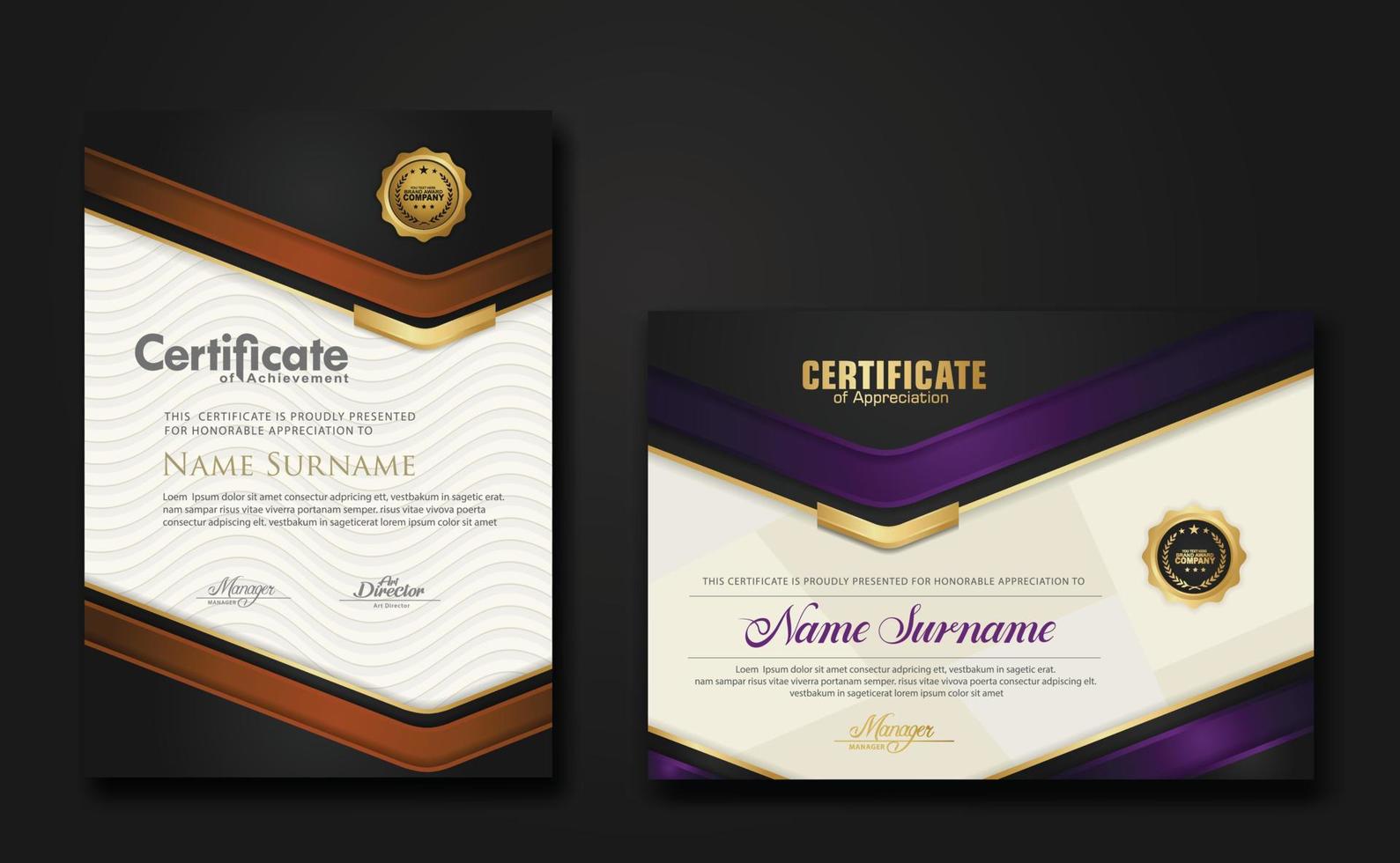 New design two set luxury certificate template with shadow effect on overlap layers and cream color on pattern background vector