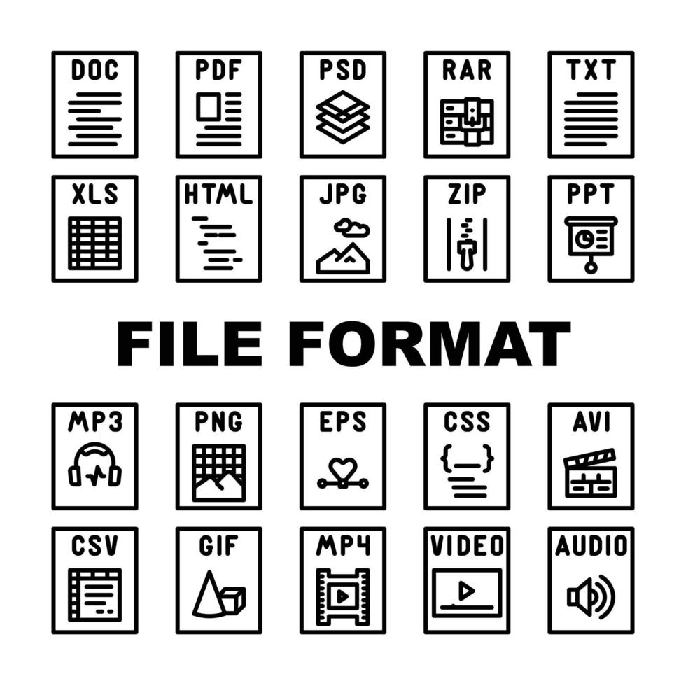 file format document icons set vector