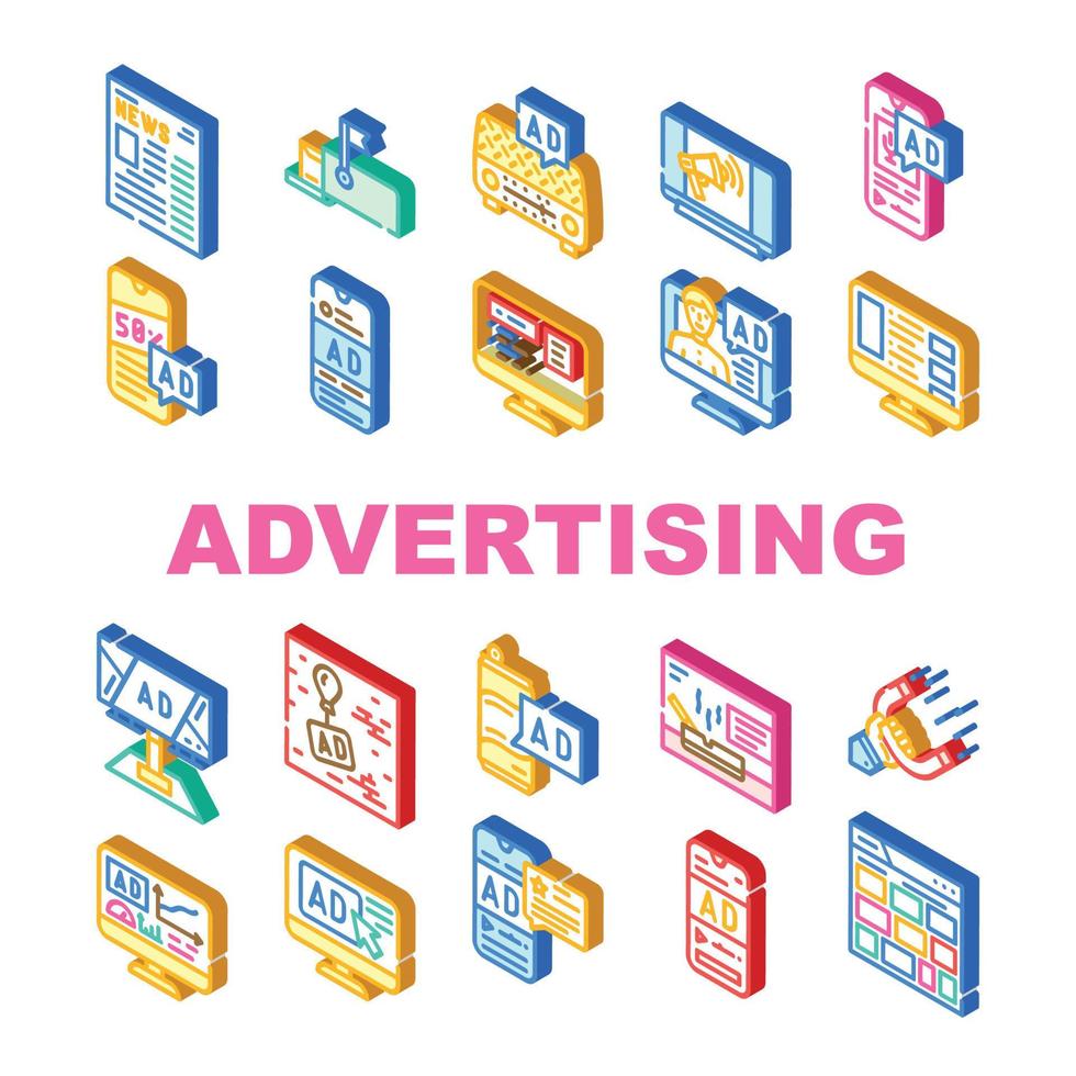 advertising media internet icons set vector