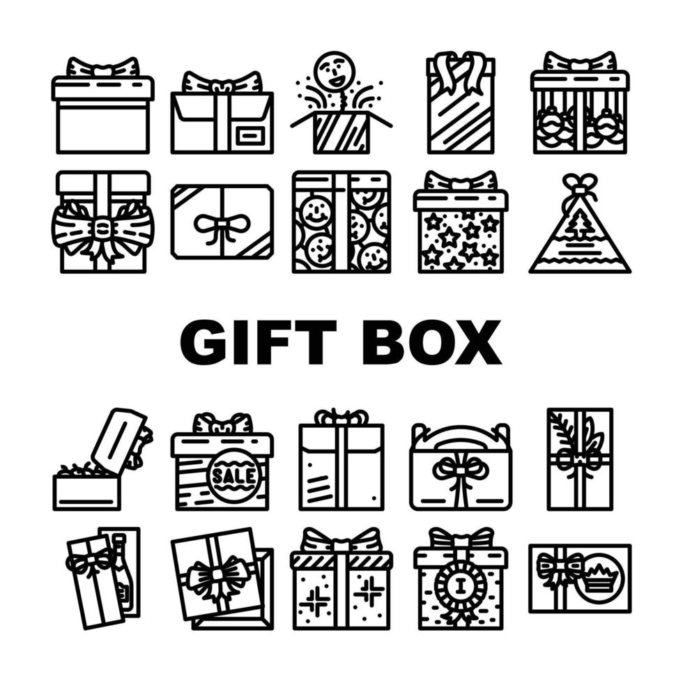 regalo caja cumpleaños cinta íconos conjunto vector