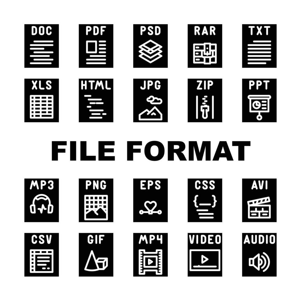 file format document icons set vector