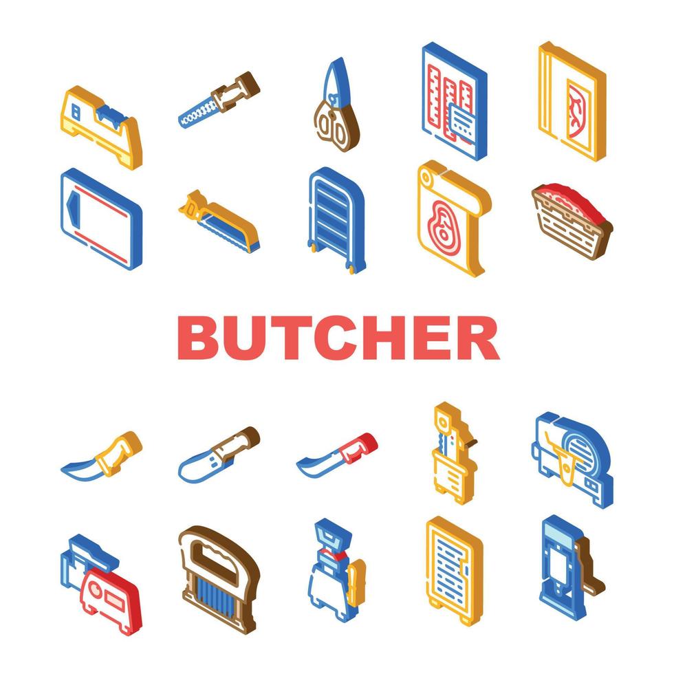 butcher meat food beef butchery icons set vector
