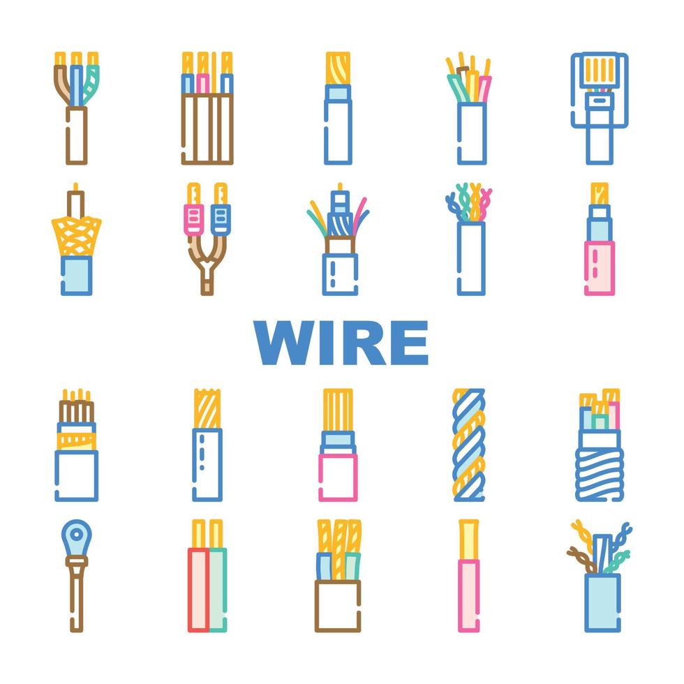 wire cable cord icons set vector