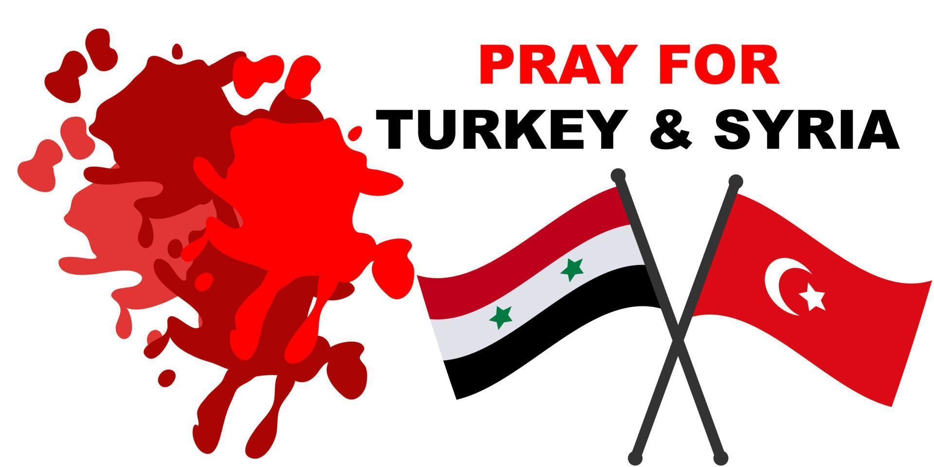 Pray for Turkey and Syria Earthquake disaster victims Save life.  Support and show solidarity with the Turkish and Syrian people. Turkey map, Syria Map. Turkey Flag, Syria Flag. prays due Help People. vector