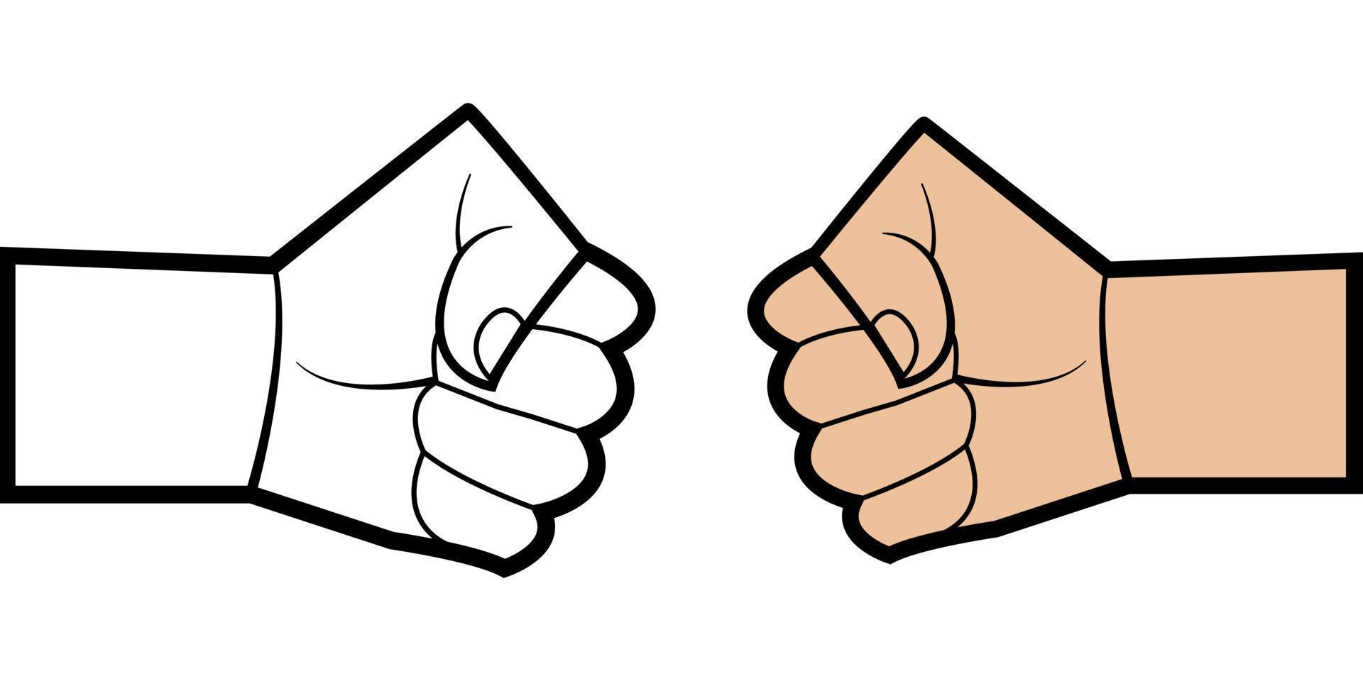 Fist bump icon The concept of power and conflict, competition, Team work, partnership, friendship, struggle. hands clenched fist punching or hitting. Two male hands Bro fist power bump gesture raised. vector