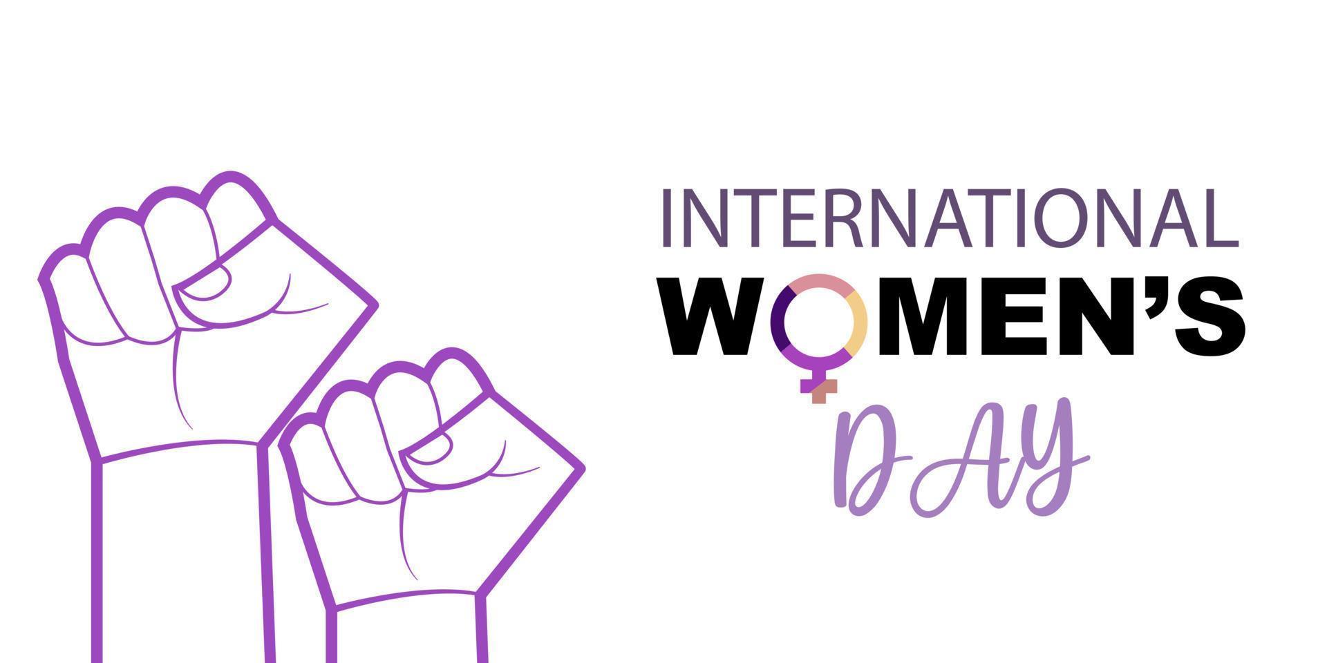 International Womens Day banner poster. The movement for women's rights. feminism activists Struggle for women rights of freedom, independence and equality. Fist bump clenched power and conflict. vector