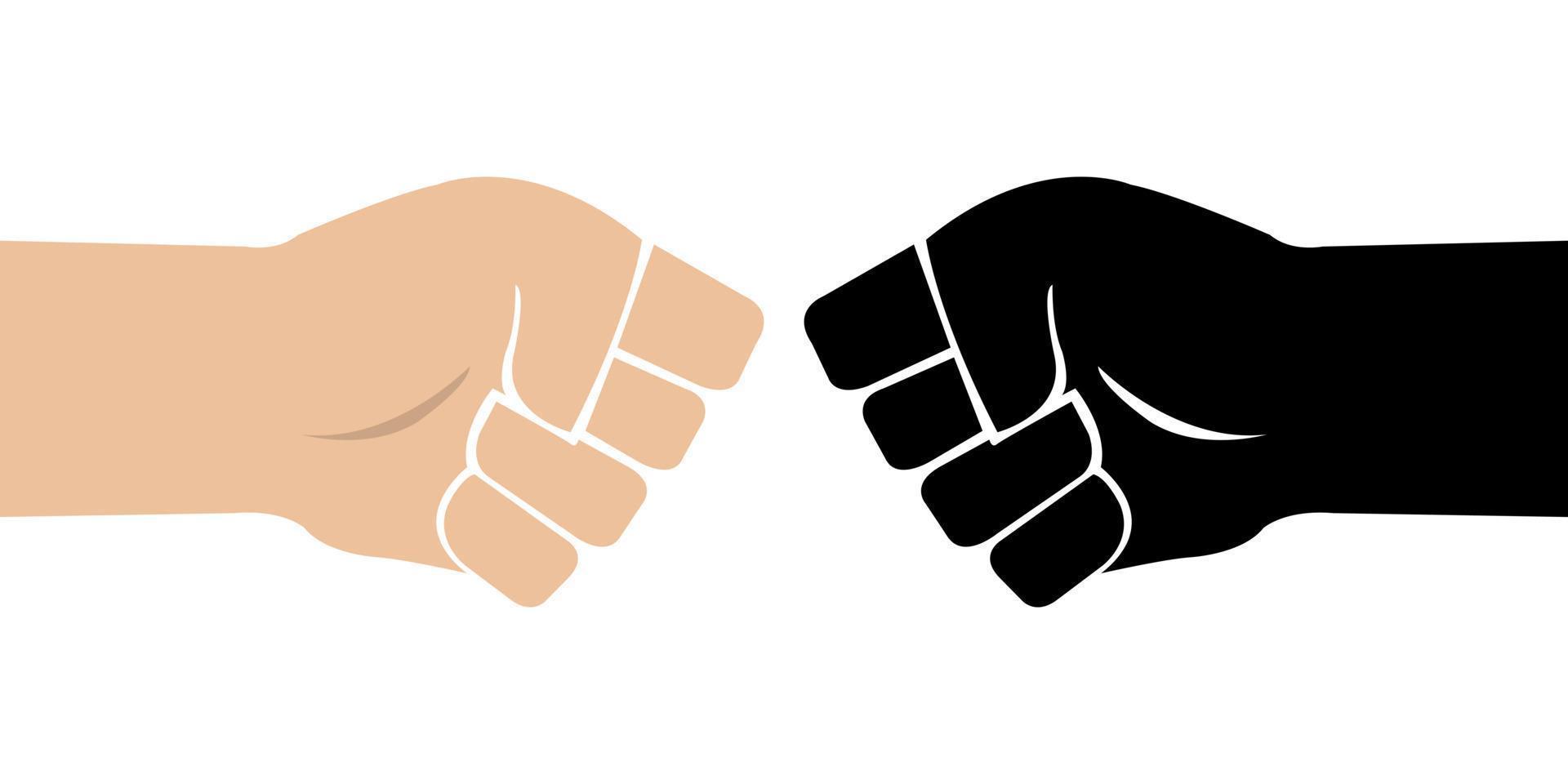 Fist bump icon The concept of power and conflict, competition, Team work, partnership, friendship, struggle. hands clenched fist punching or hitting. Two male hands Bro fist power bump gesture raised. vector