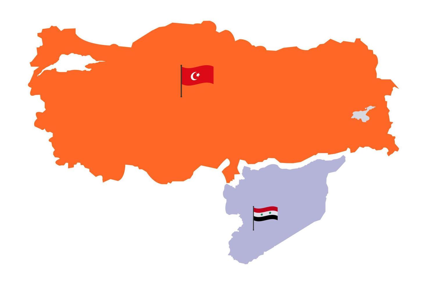 Turkey Map and Syria Map with High detailed. Map of Turkey filled with Orange color. Syrian Map with Red white and black three color and star. Turkish Map with moon and star Relief map Vector. vector