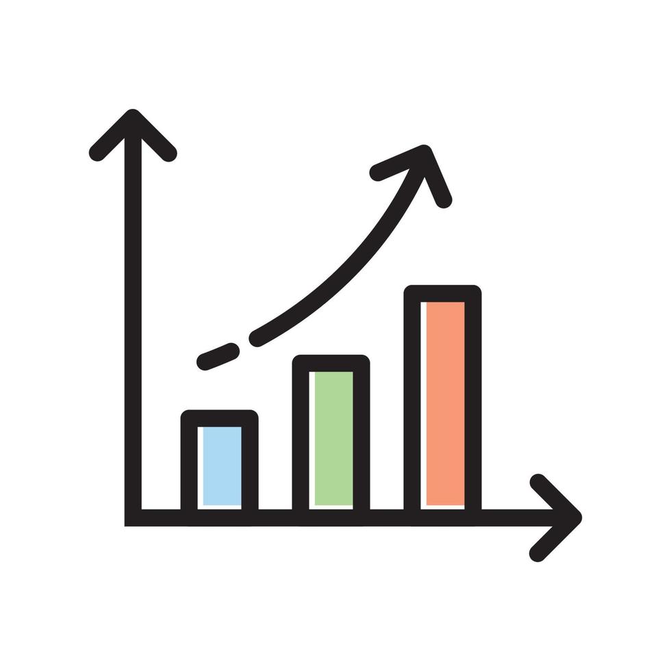 Outline growing bar chart icon isolated flat design vector illustration