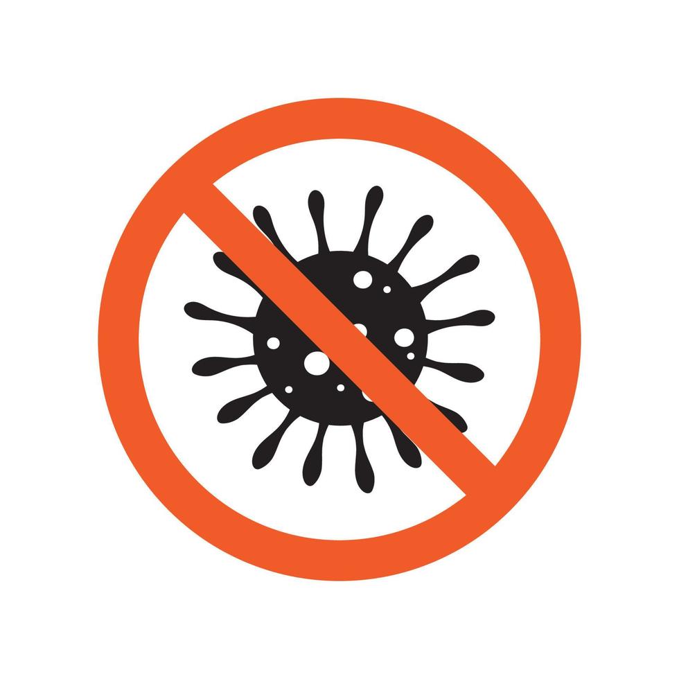 microbio, bacteria, coronavirus icono con rojo prohibir firmar aislado plano diseño. vector