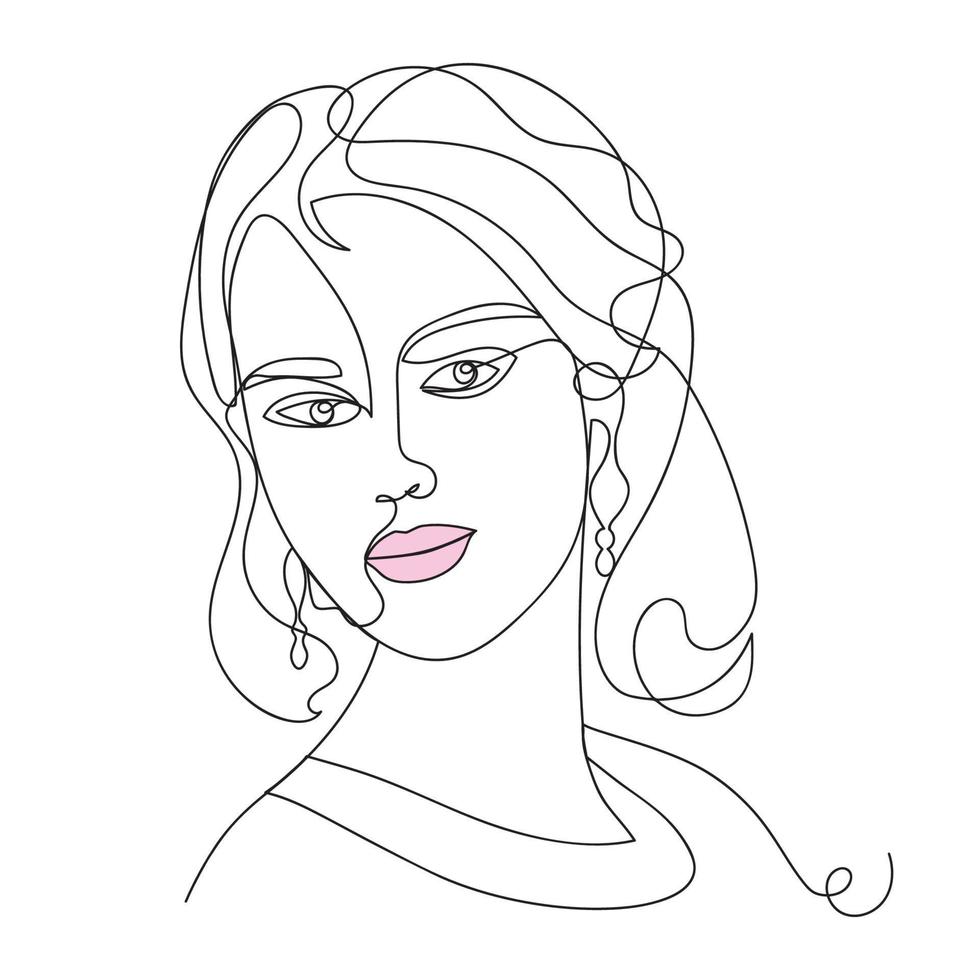 artístico uno línea bocetos de mujer rostro. hembra cara dibujo minimalista línea estilo. vector