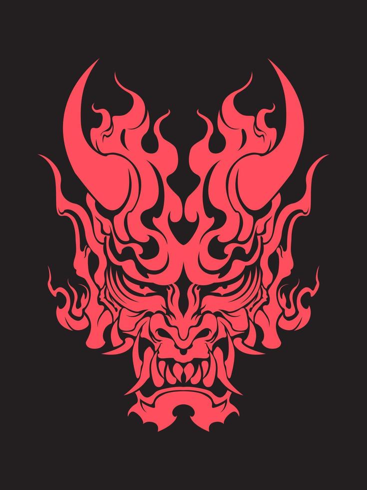 Demon samurai oni mask hannya mask skull head tattoo illustration vector design template