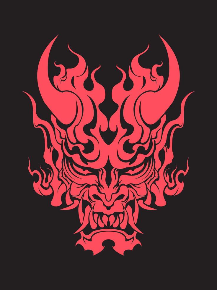 Demon samurai oni mask hannya mask skull head tattoo illustration vector design template