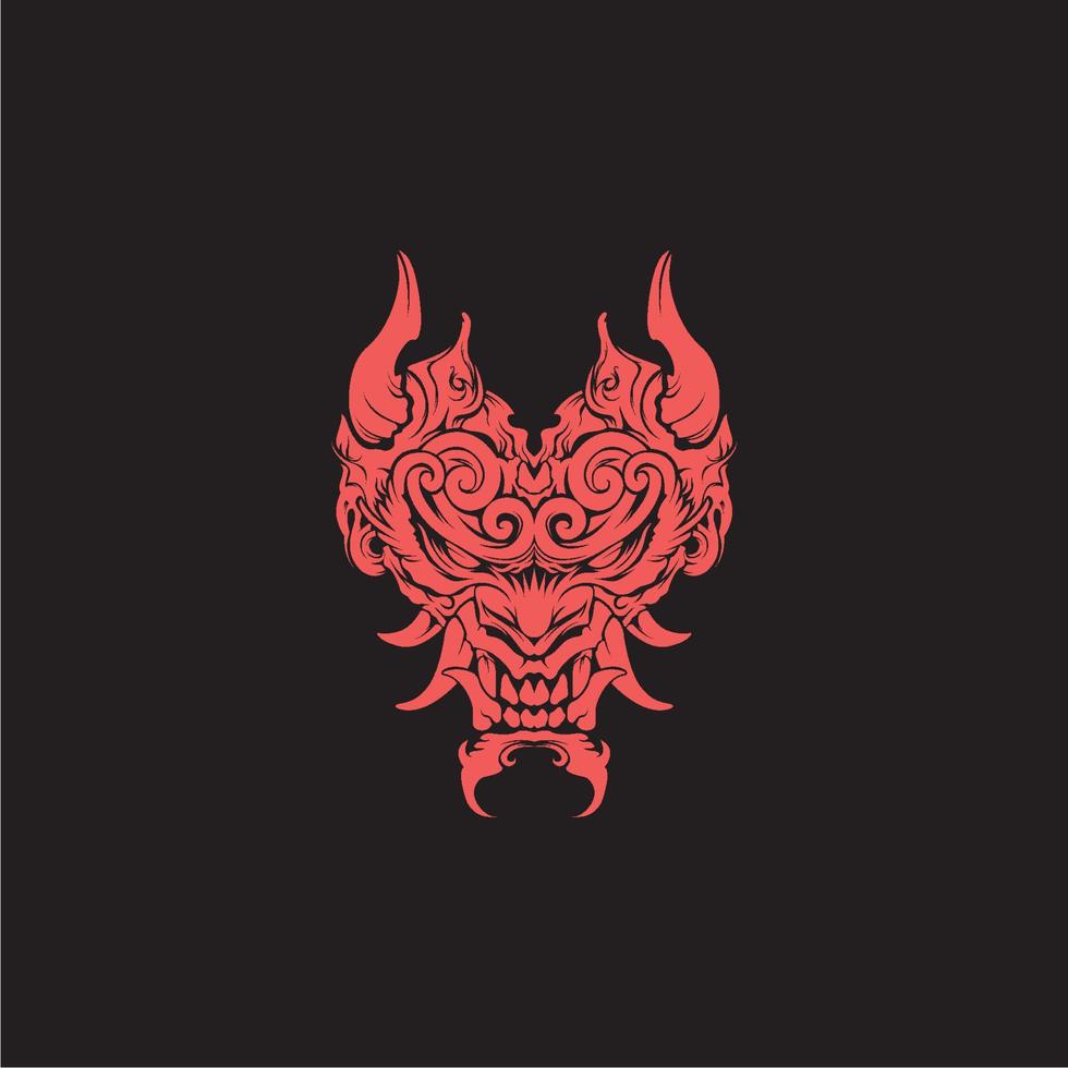 Demon samurai oni mask hannya mask japanesse skull style head tattoo illustration vector design t shirt print template