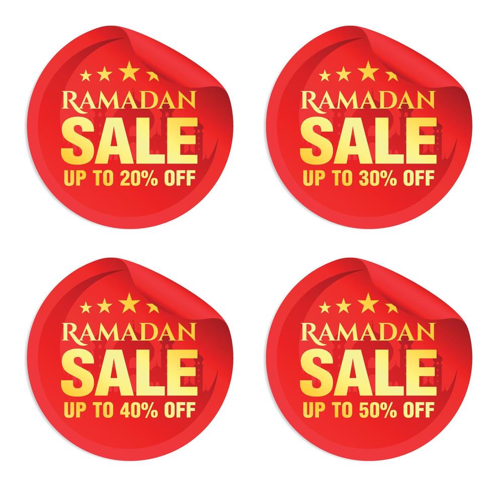 Ramadan sale red stickers set 20, 30, 40, 50 off discount vector