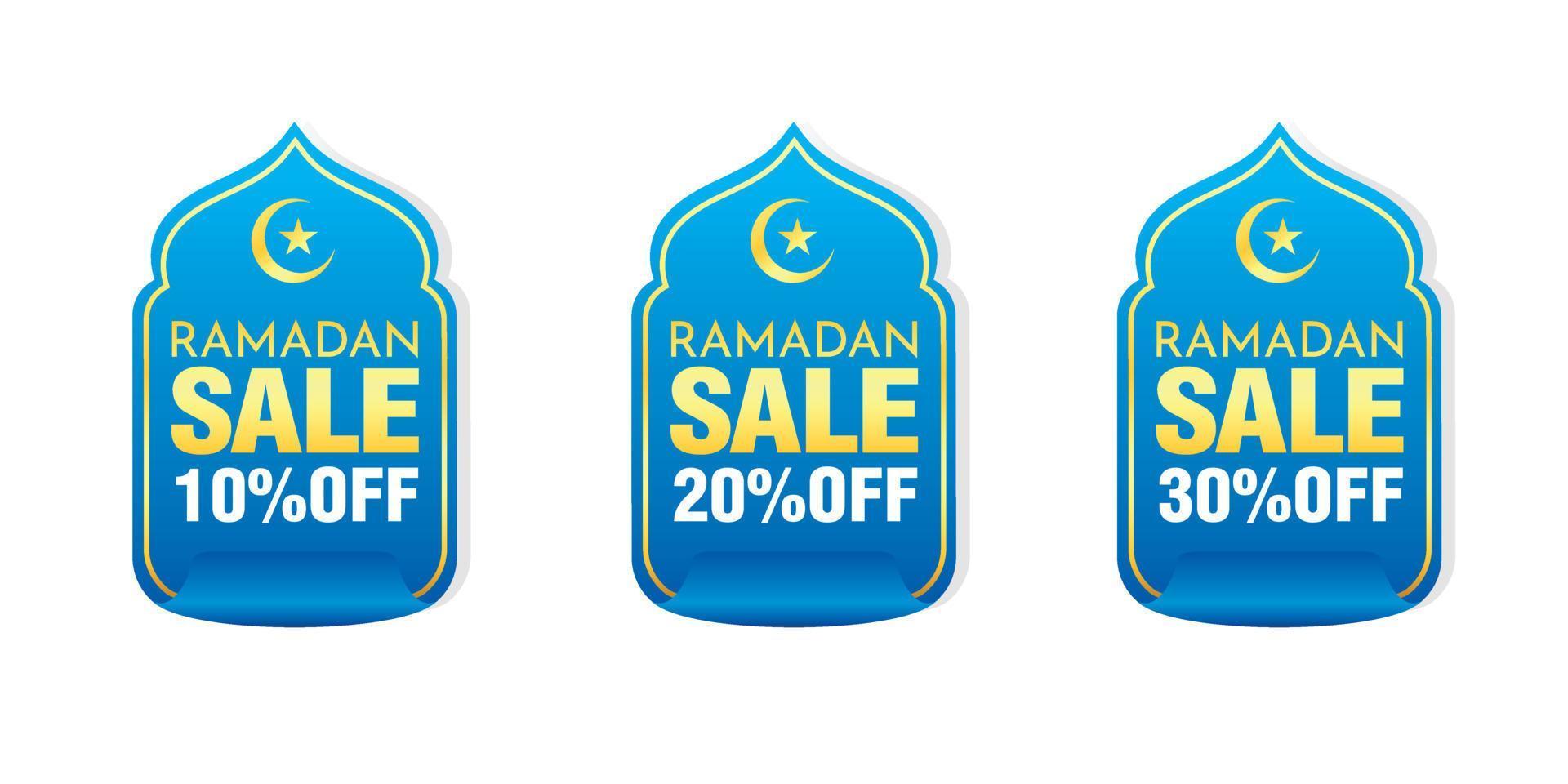 Ramadan sale blue stickers set 10, 20, 30 off discount vector