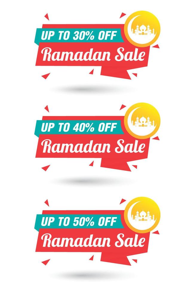 Ramadan sale origami red label set. Sale 30, 40, 50 off discount vector