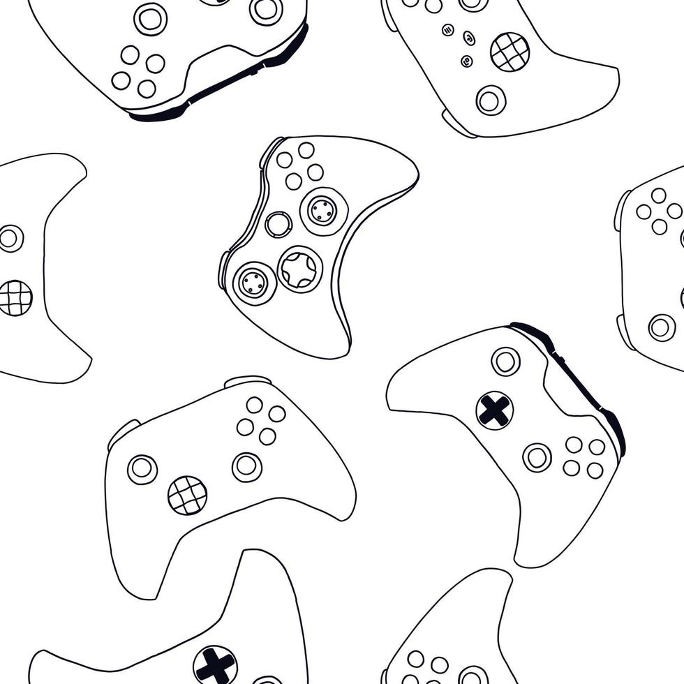 patrón sin costuras de controladores de juego. ilustración vectorial en estilo plano de contorno dibujado a mano sobre fondo blanco vector