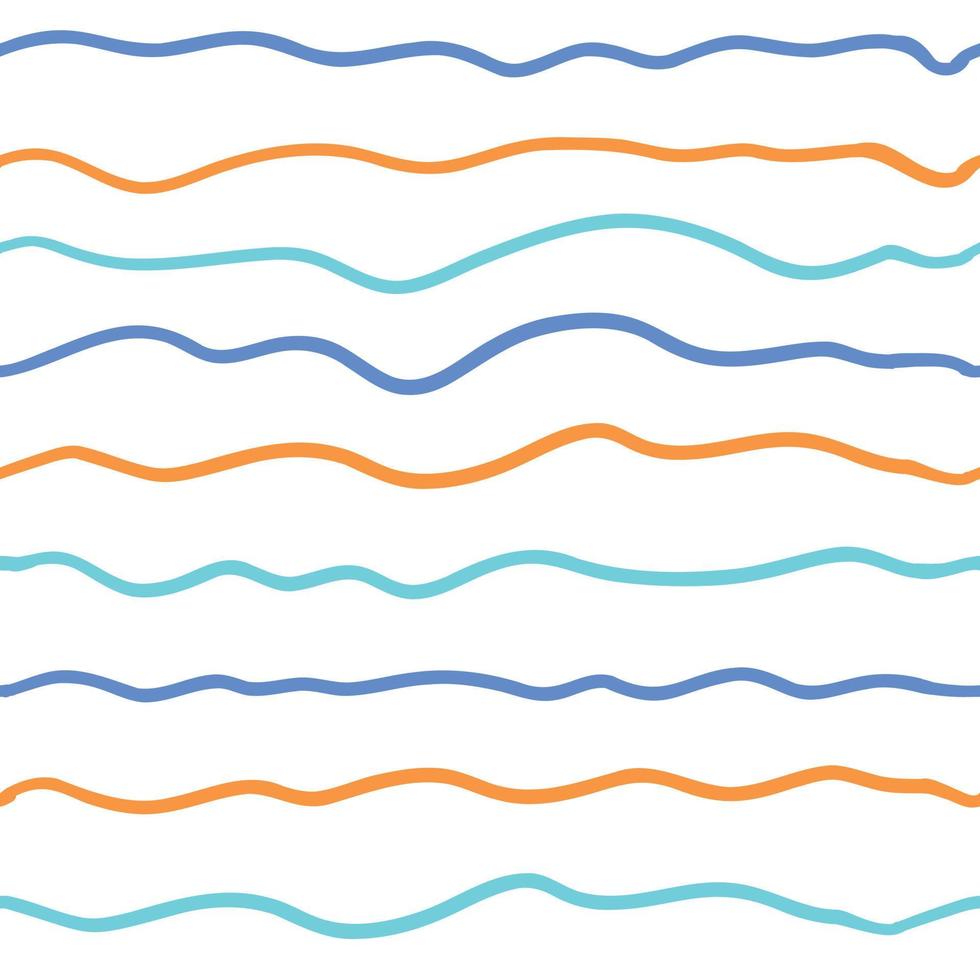 Wave line seamless pattern. Vector illustration isolated on white background. Blue and orange colors.