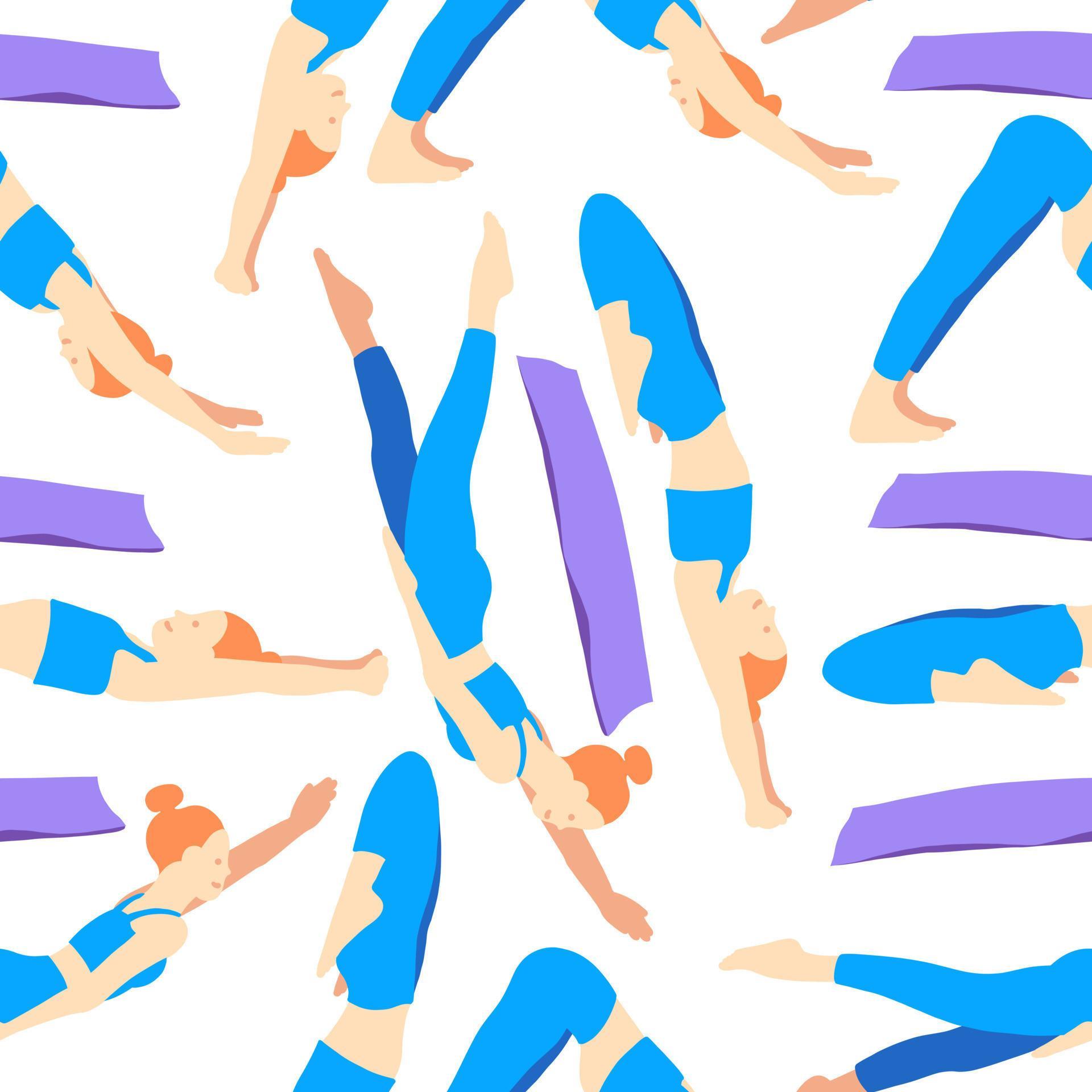 Yoga poses with mat seamless pattern wallpaper. Ginger European female