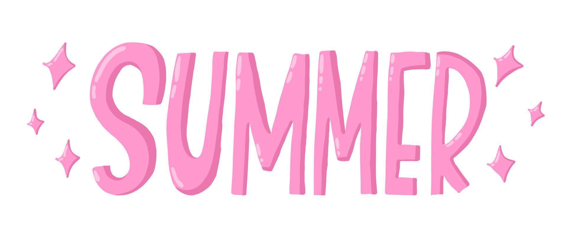 Summer pink lettering. Hand drawn vector illustration in cartoon flat style.