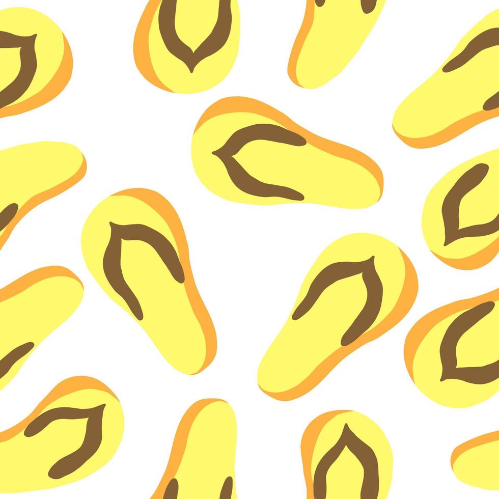 Yellow Flip-flops. Beach shoes. Seamless pattern. Vector illustration in cartoon flat style isolated on white background.