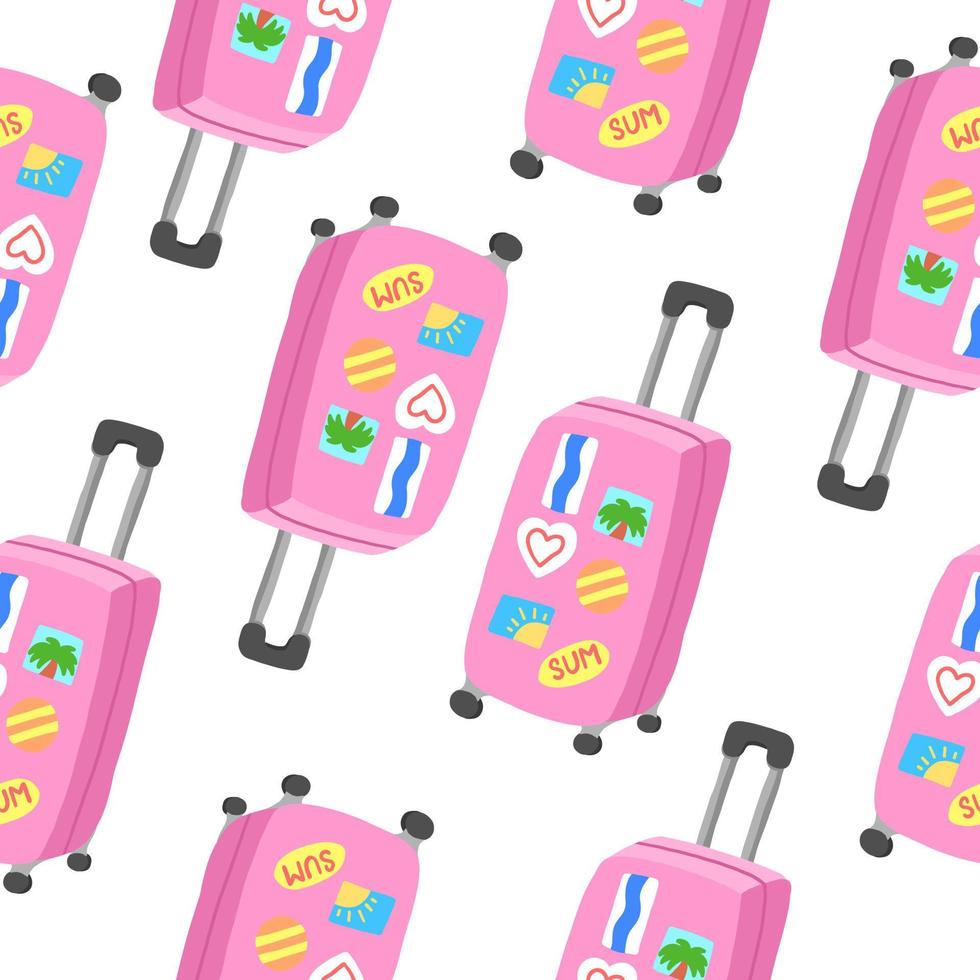 Pinks traveler's suitcase seamless pattern. Vector illustration in cartoon flat style isolated on white background.