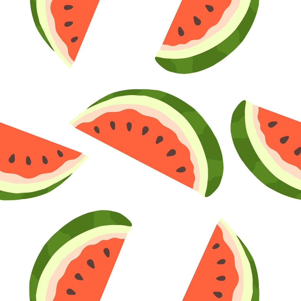 Juicy watermelon. Vector seamless pattern in flat cartoon style isolated on white background.