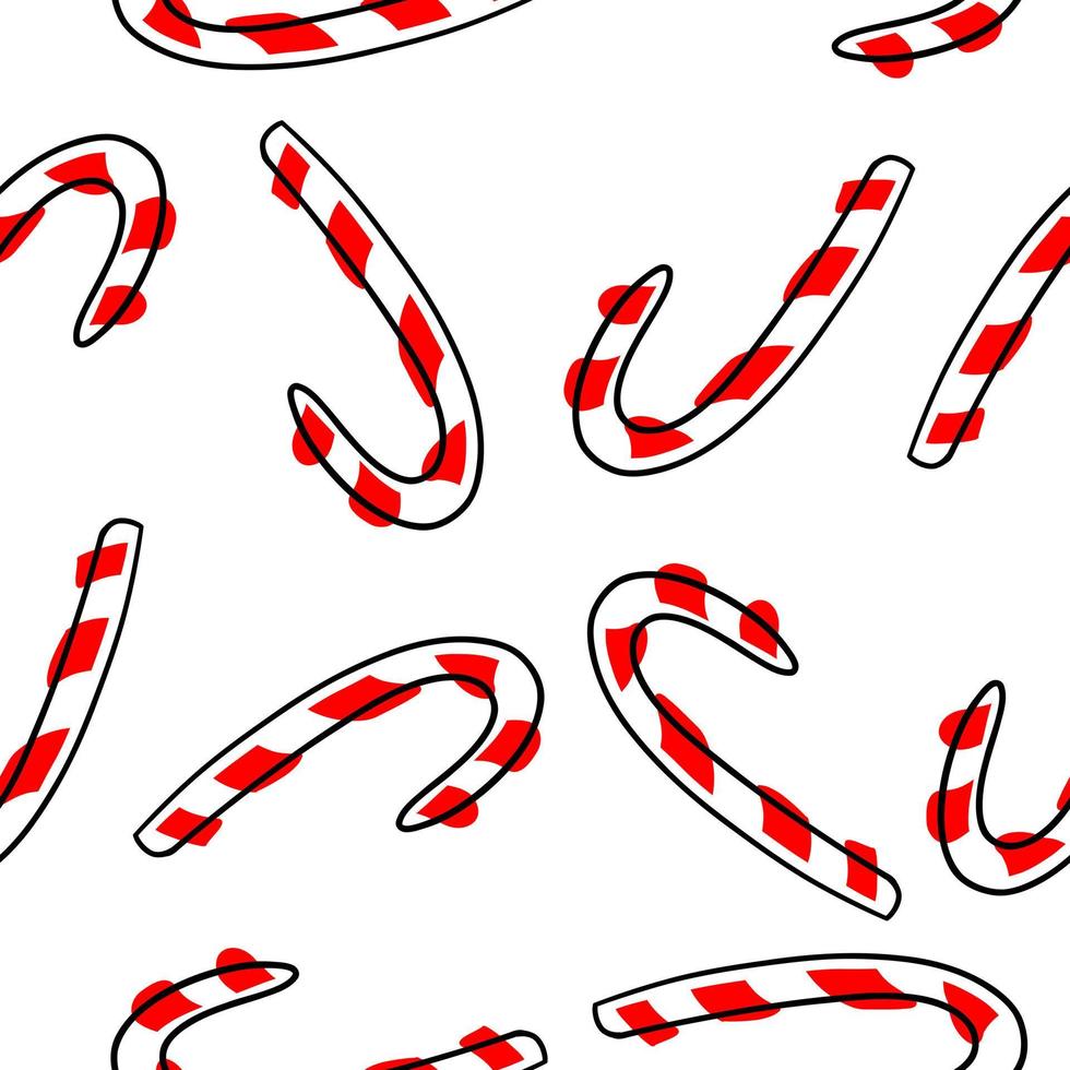 Candy cane seamless pattern in cartoon flat style. Vector illustration isolated on white background.