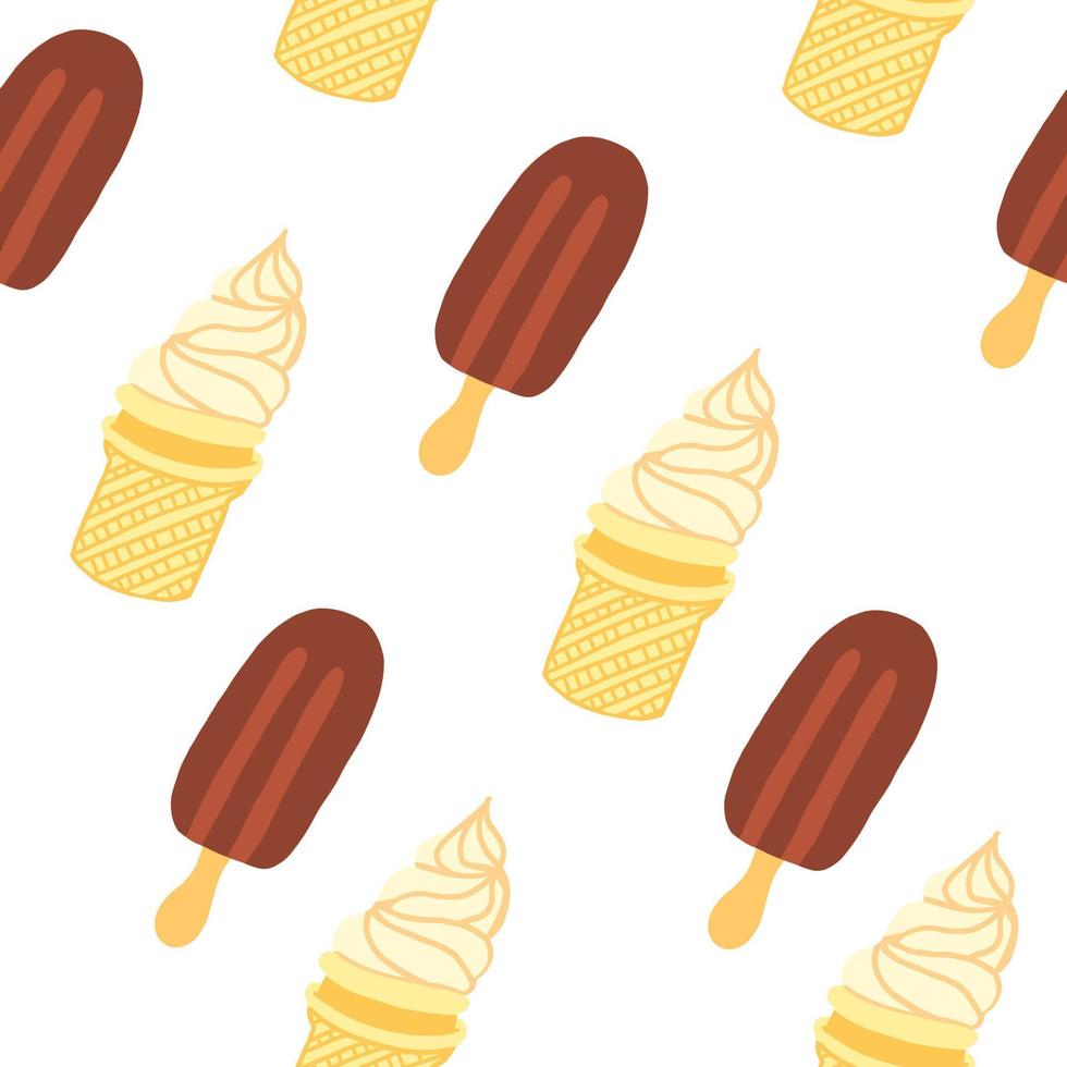 Vanilla and Popsicle ice cream. Vector seamless pattern in cartoon flat style isolated on white background.