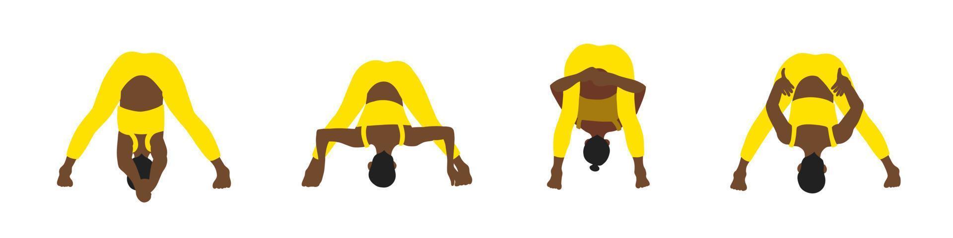 Yoga poses collection. African American. Female woman girl. Vector illustration in cartoon flat style isolated on white background.