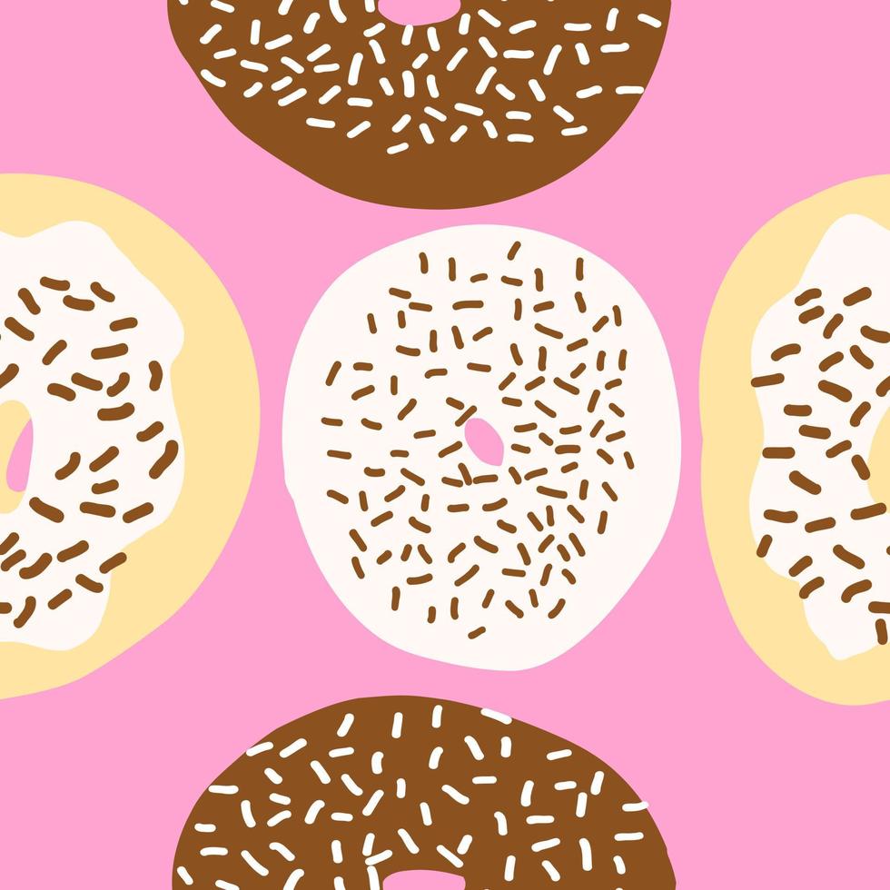 Donuts pattern. Vector illustration in cartoon flat style isolated on pink background
