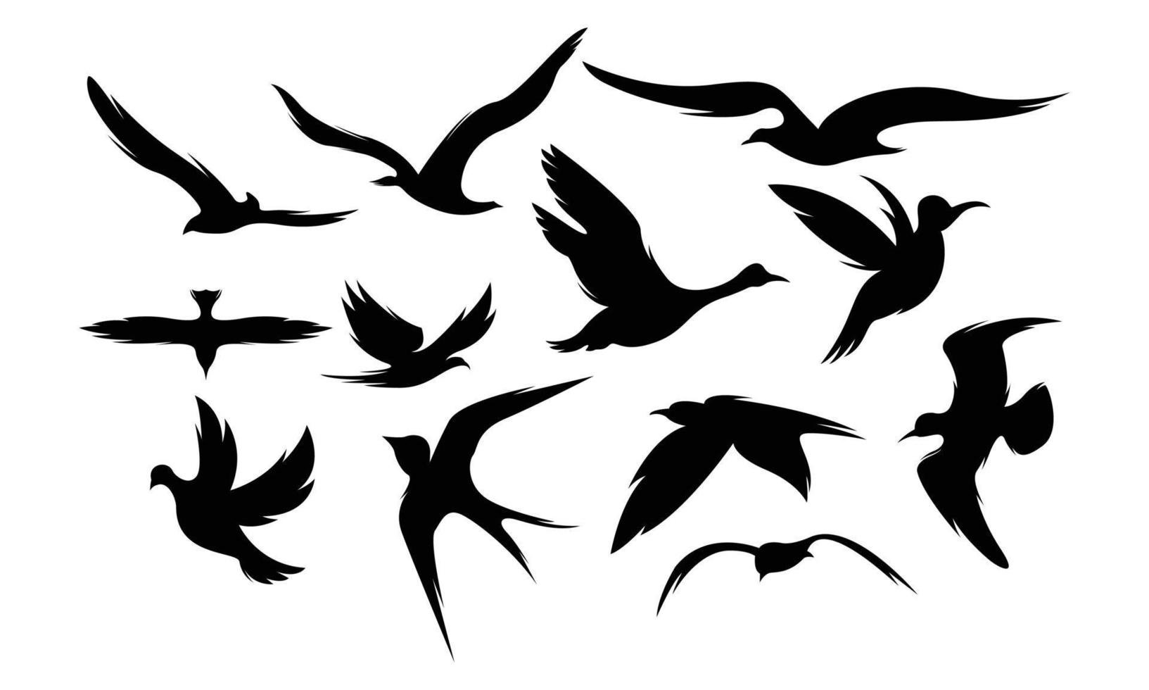Bird silhouette icon symbol illustration vector set bundle asset template shadow, black, pultry, fly bird editable