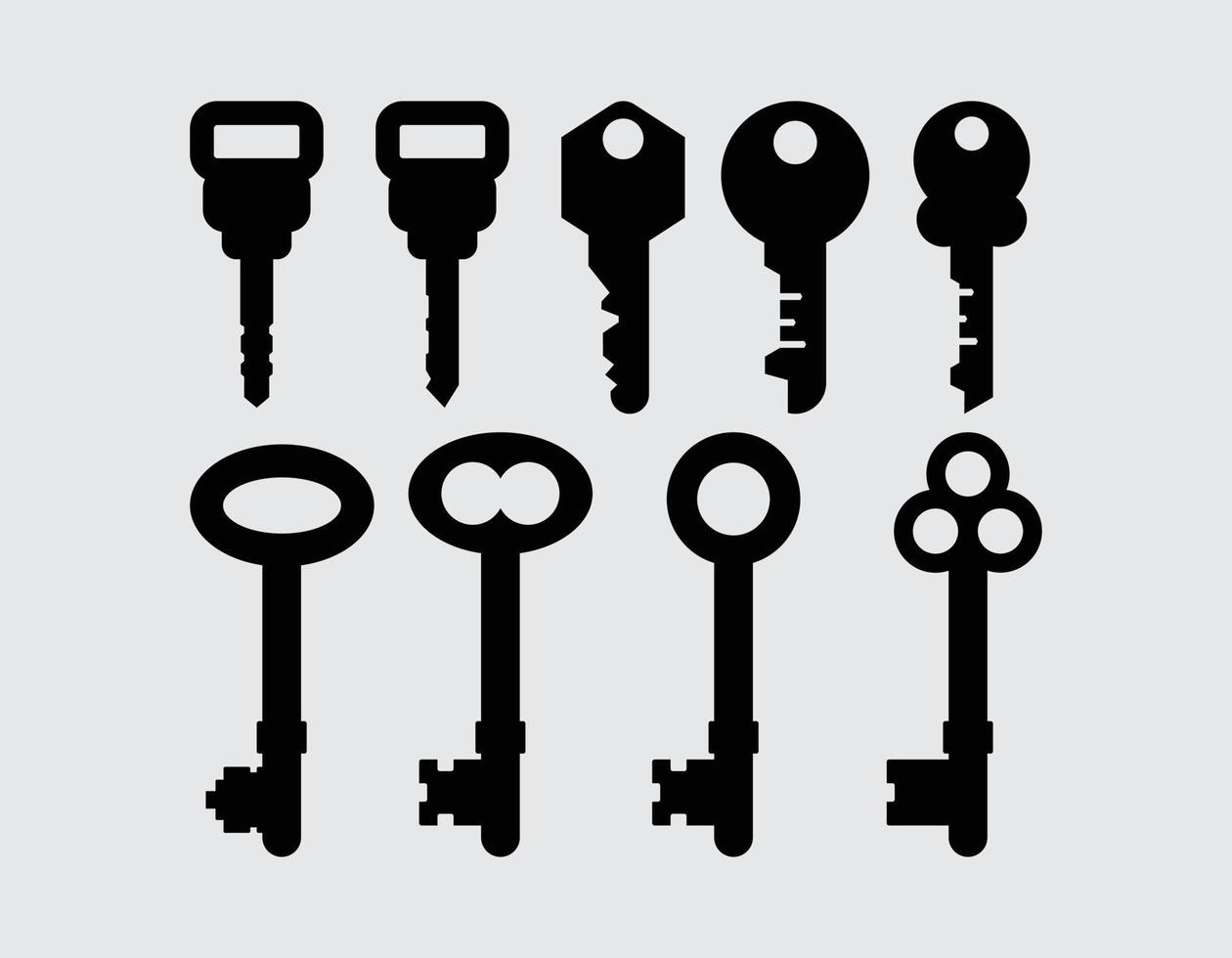 Keys silhouette bundle set element, clipart, isolated icon symbol, logo editable vector