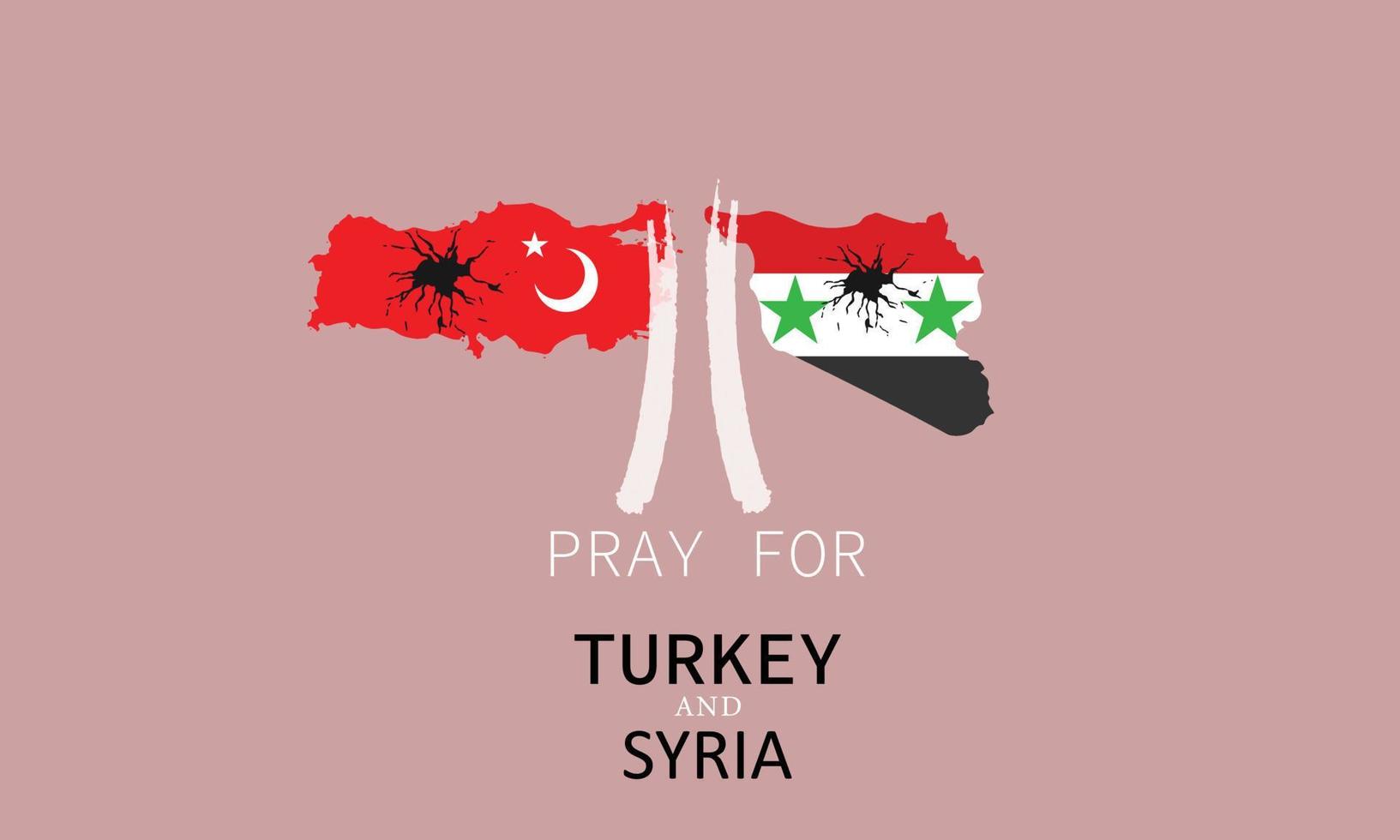 Pray for Turkey and Syria earthquake disaster. Countries under rubble. Features national flag and map. vector