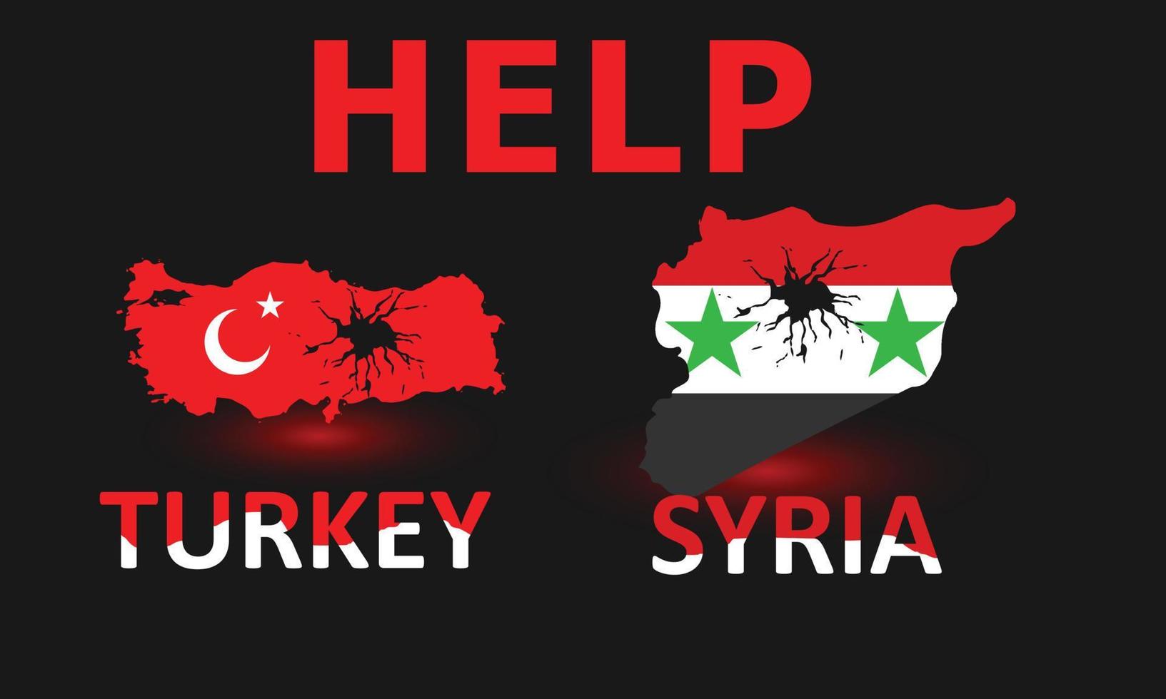 Pray for Turkey and Syria earthquake disaster. Countries under rubble. Features national flag and map. vector