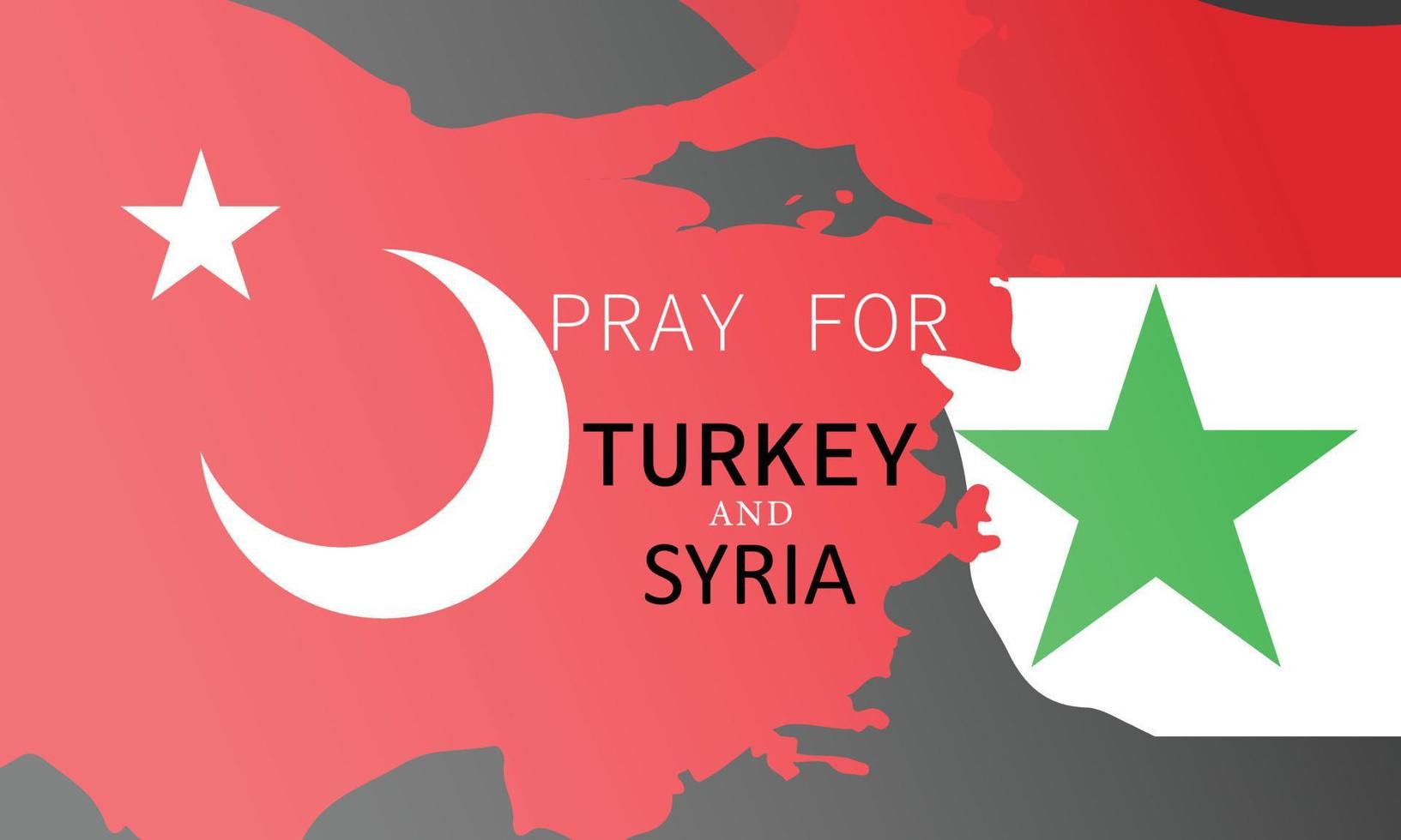 Pray for Turkey and Syria earthquake disaster. Countries under rubble. Features national flag and map. vector