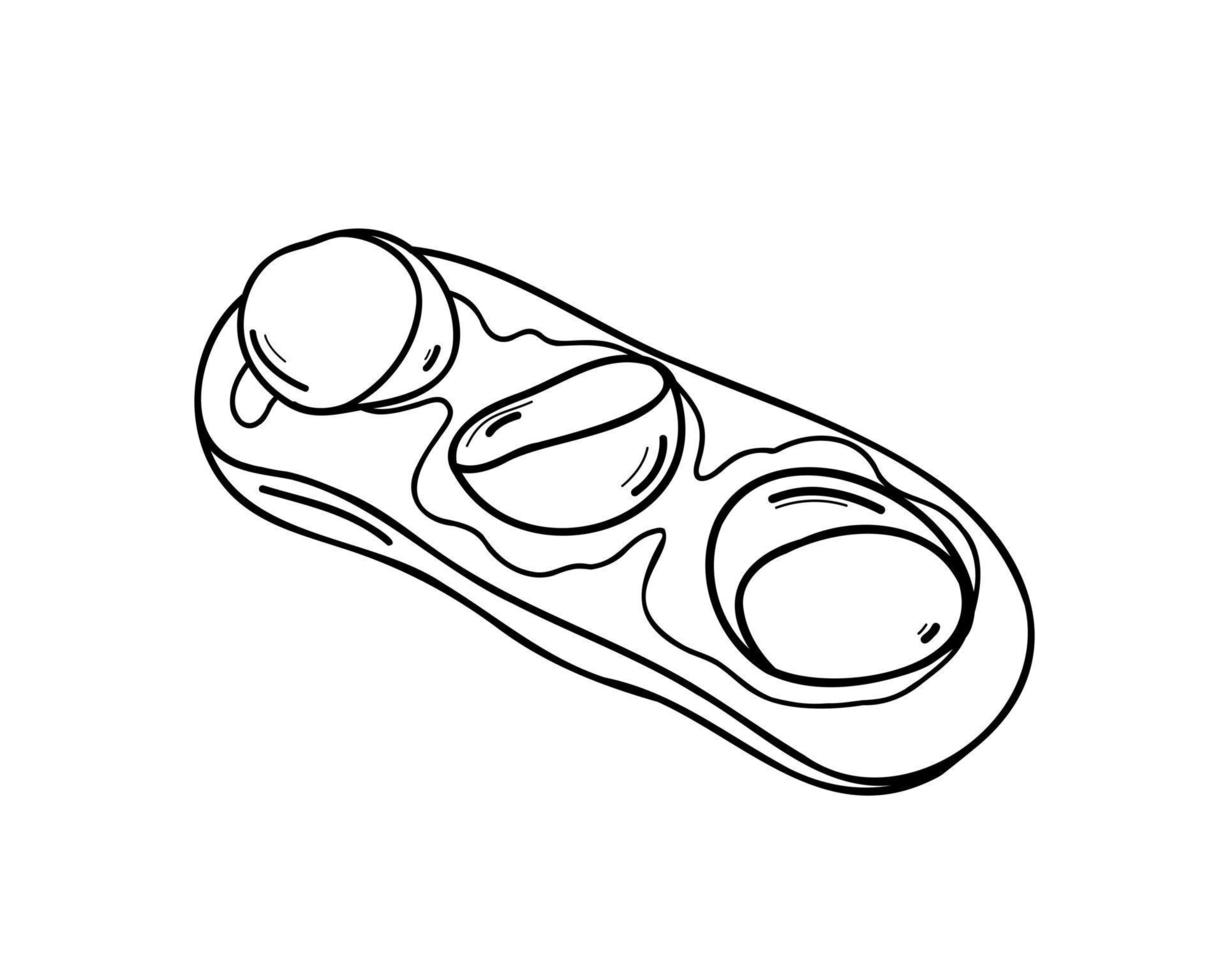 Doodle style Japanese bruschetta with potatoes and cheese. vector