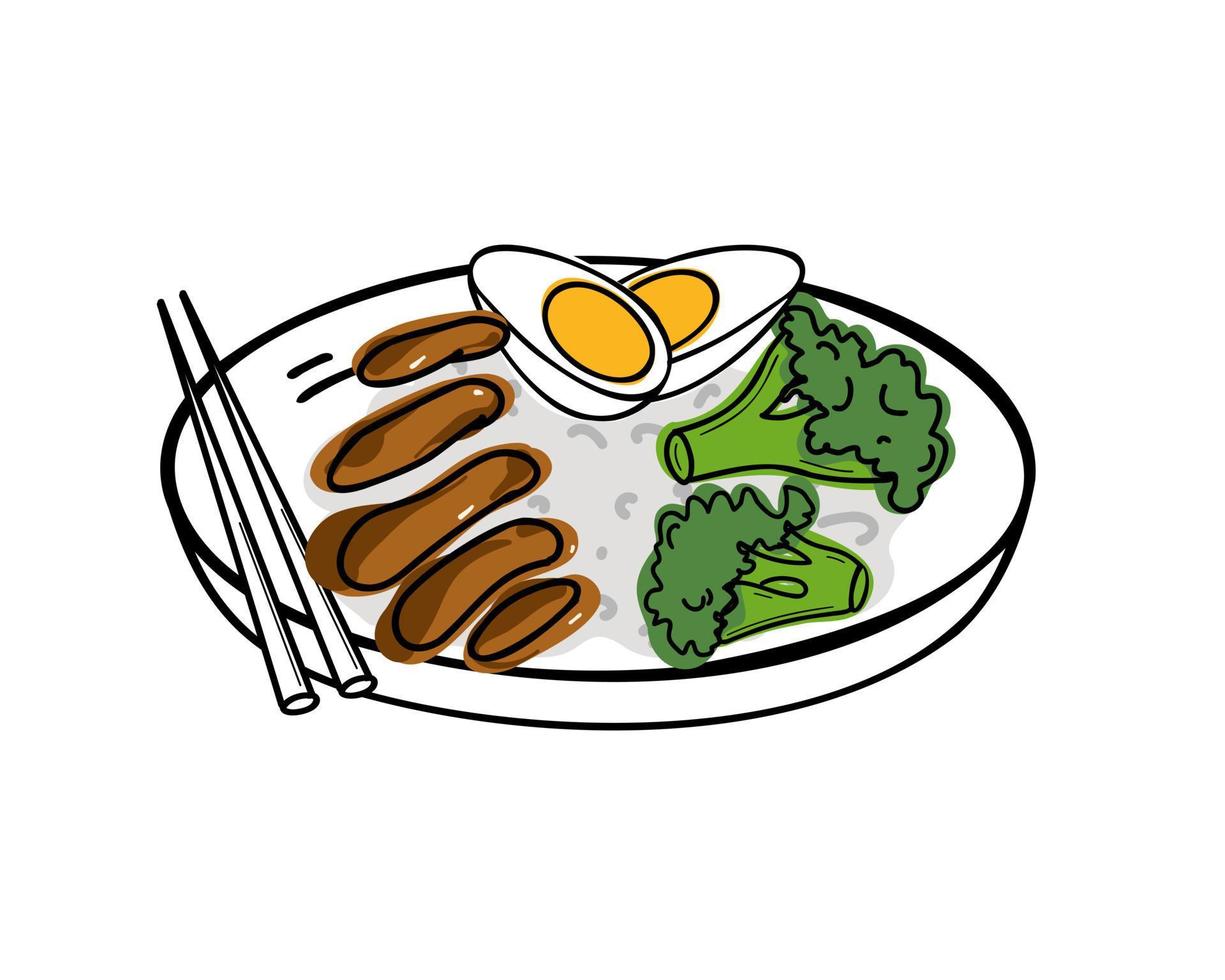 Teriyaki pork rice bowl vector