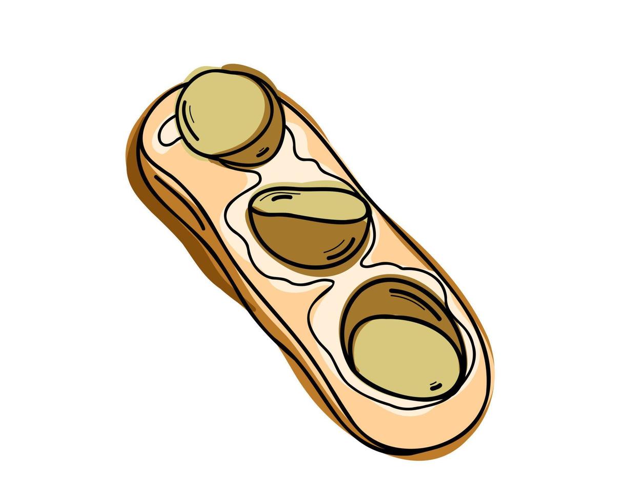 Doodle style Japanese bruschetta with potatoes and cheese. vector