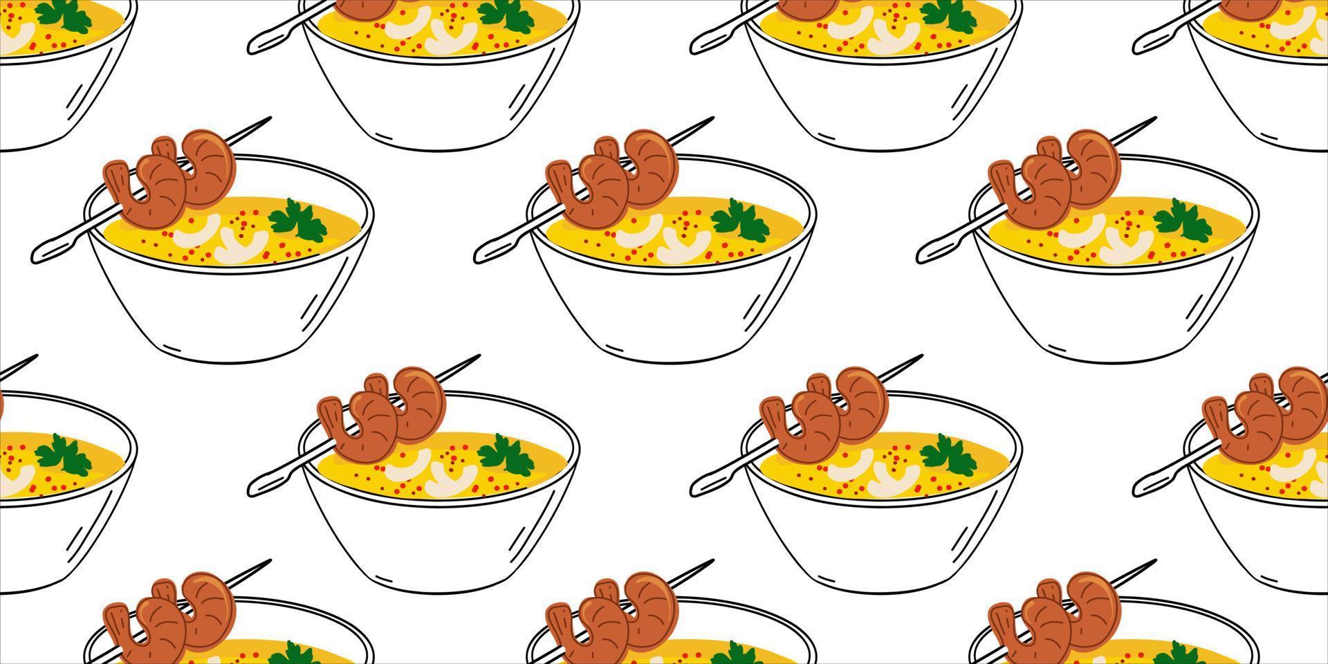 PrintSeamless pattern with Tom Yum with shrimp vector