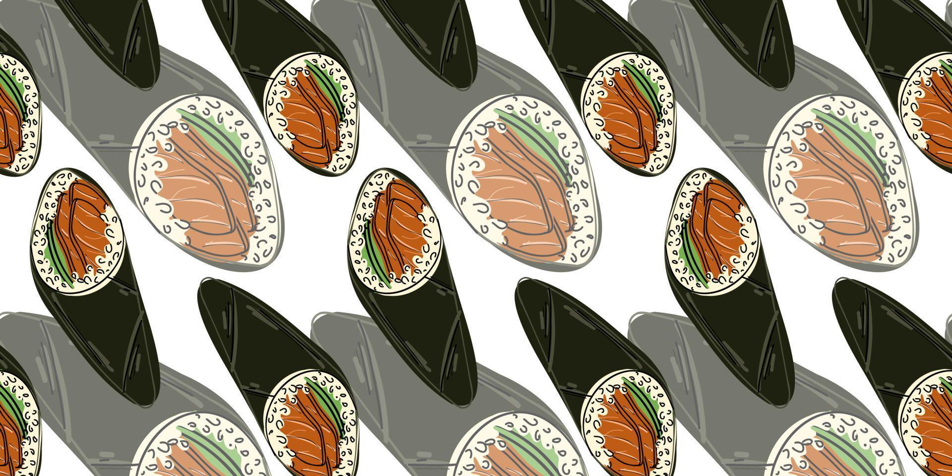 Seamless pattern with Temaki. Japanese food, flat vector illustration