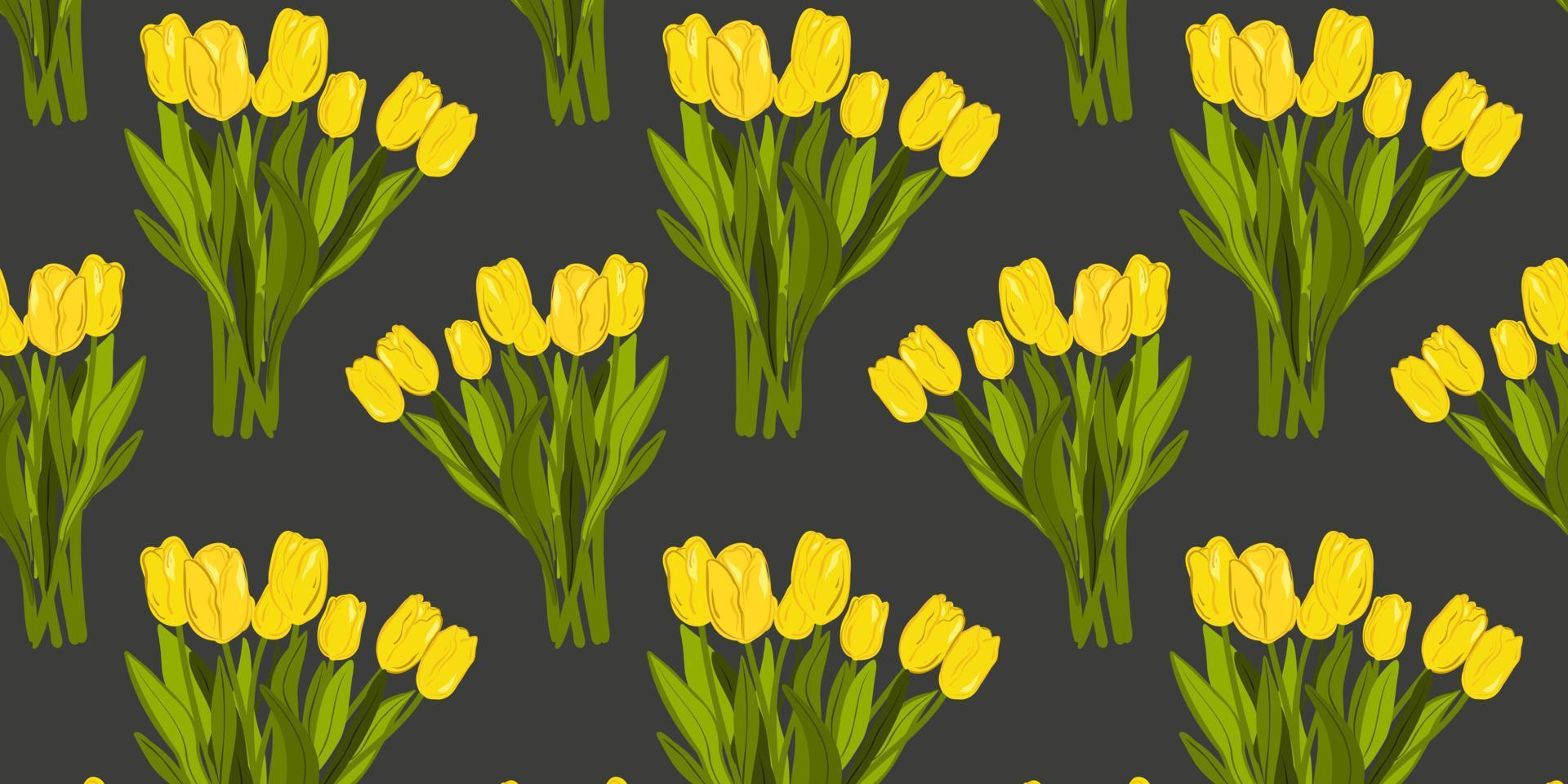 Seamless pattern with a bouquet of yellow tulips. vector