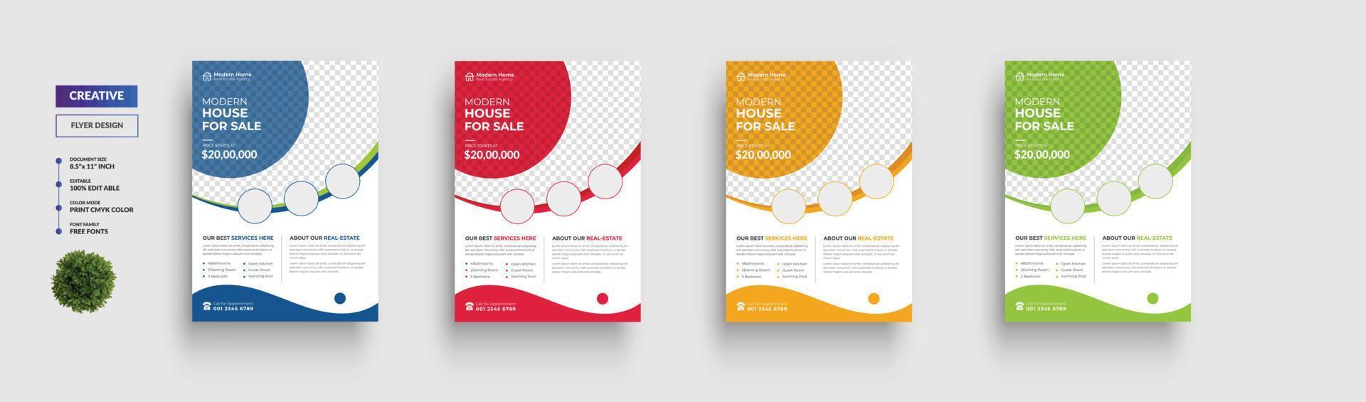 Real Estate Flyer Template Design, Modern Home Sale, Corporate Unique Flyer Design, Vector Flyer, Print Ready Template, 4 colors, Red, Yellow, Green, Blue vector template in A4 size  Vector