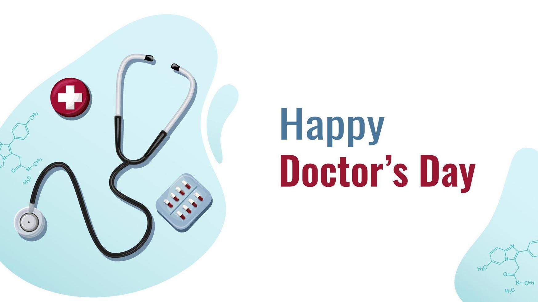 doctor's day. banner template, postcard, pills, formulas, doctors. vector, flat, cartoon style vector