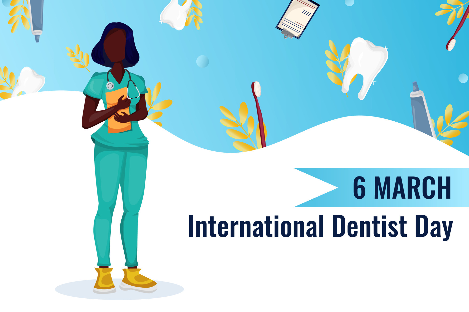 World Dentist Day. Concept illustration Cartoon Doctor in uniform next
