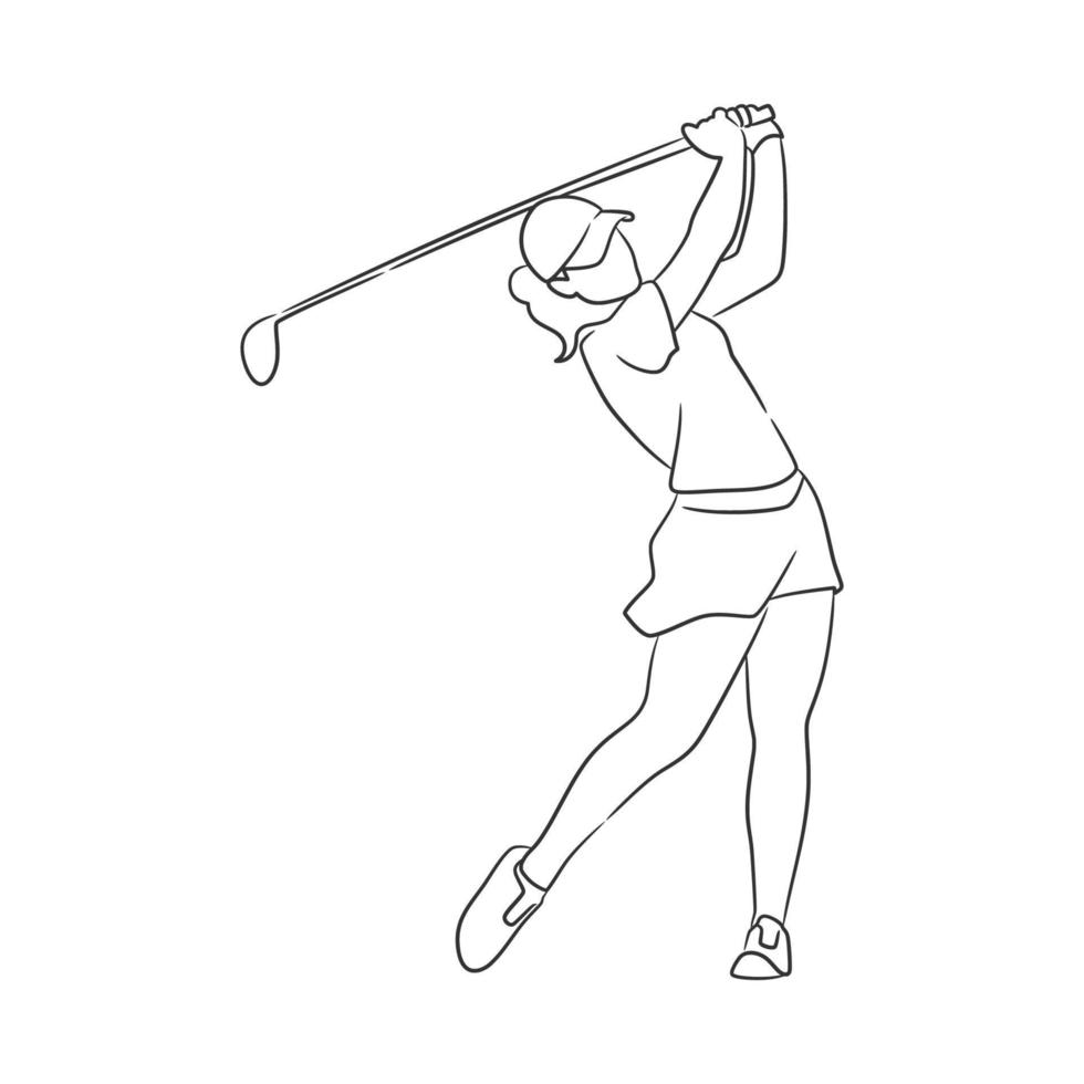 Line art drawing of golfer illustration vector